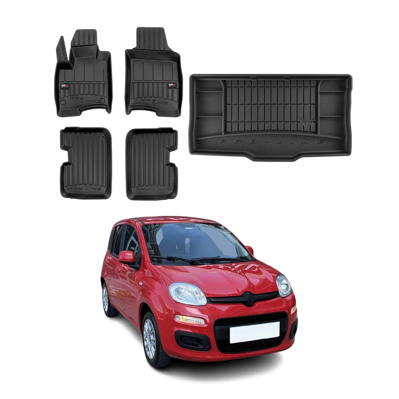 OMAC Fußmatten & Kofferraumwanne Set für Fiat Panda 3 2011-2025 Gummi Schwarz 5x
