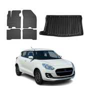 Fußmatten & Kofferraumwanne Set für Suzuki Swift 2017-2024 Gummi TPE Schwarz 5x