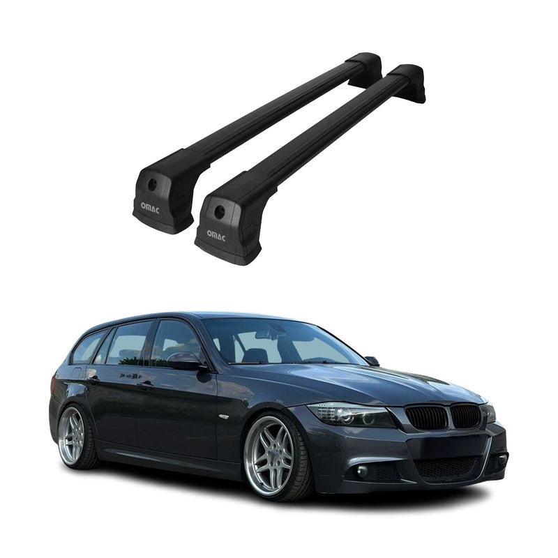 Dachträger für BMW 3er E90 E91 Stufenheck Touring 2004-2012 75kg Alu Schwarz 2x