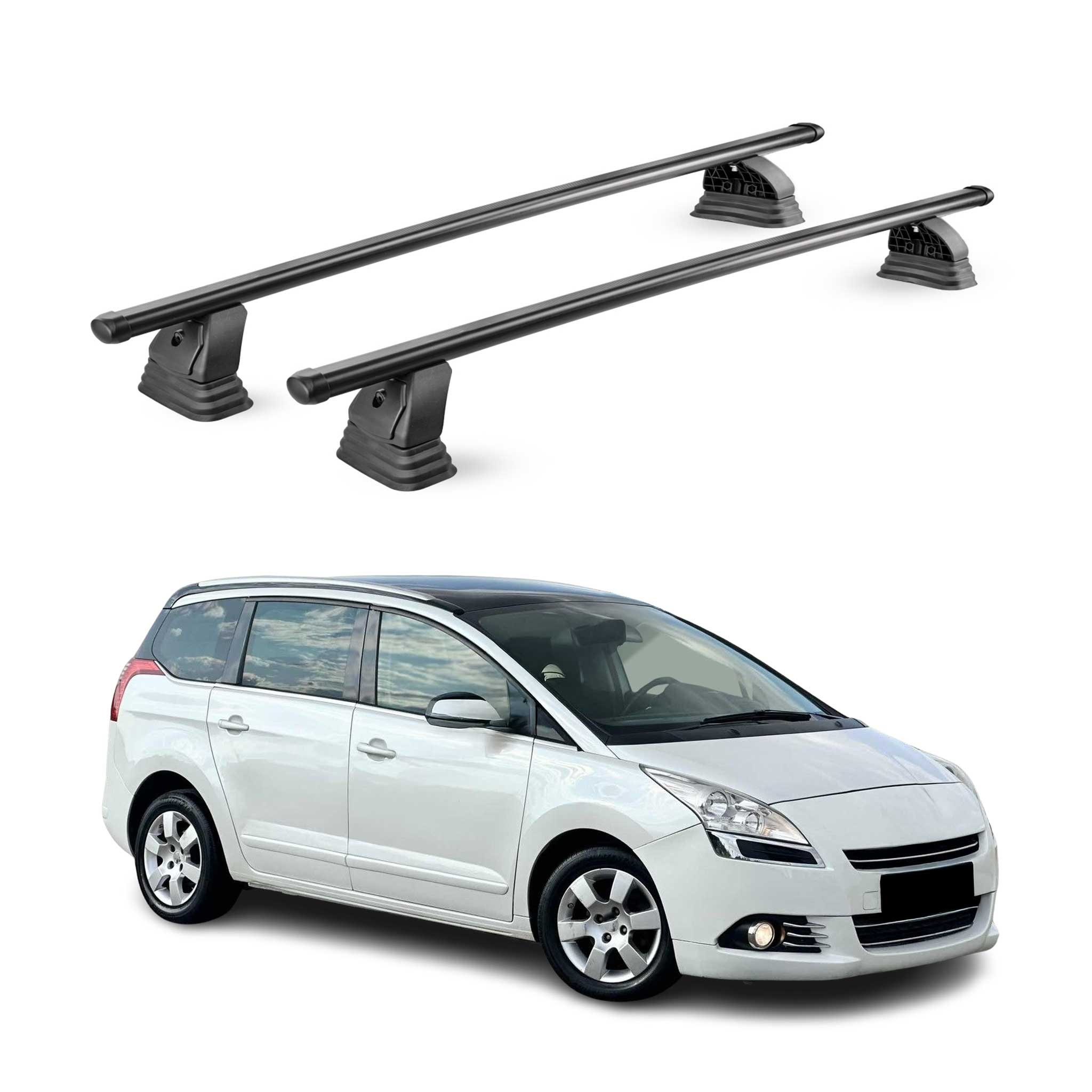 Stahl Dachträger für Peugeot 5008 I (Ohne Dachreling) 2009-2016 TÜV 2tlg Schwarz