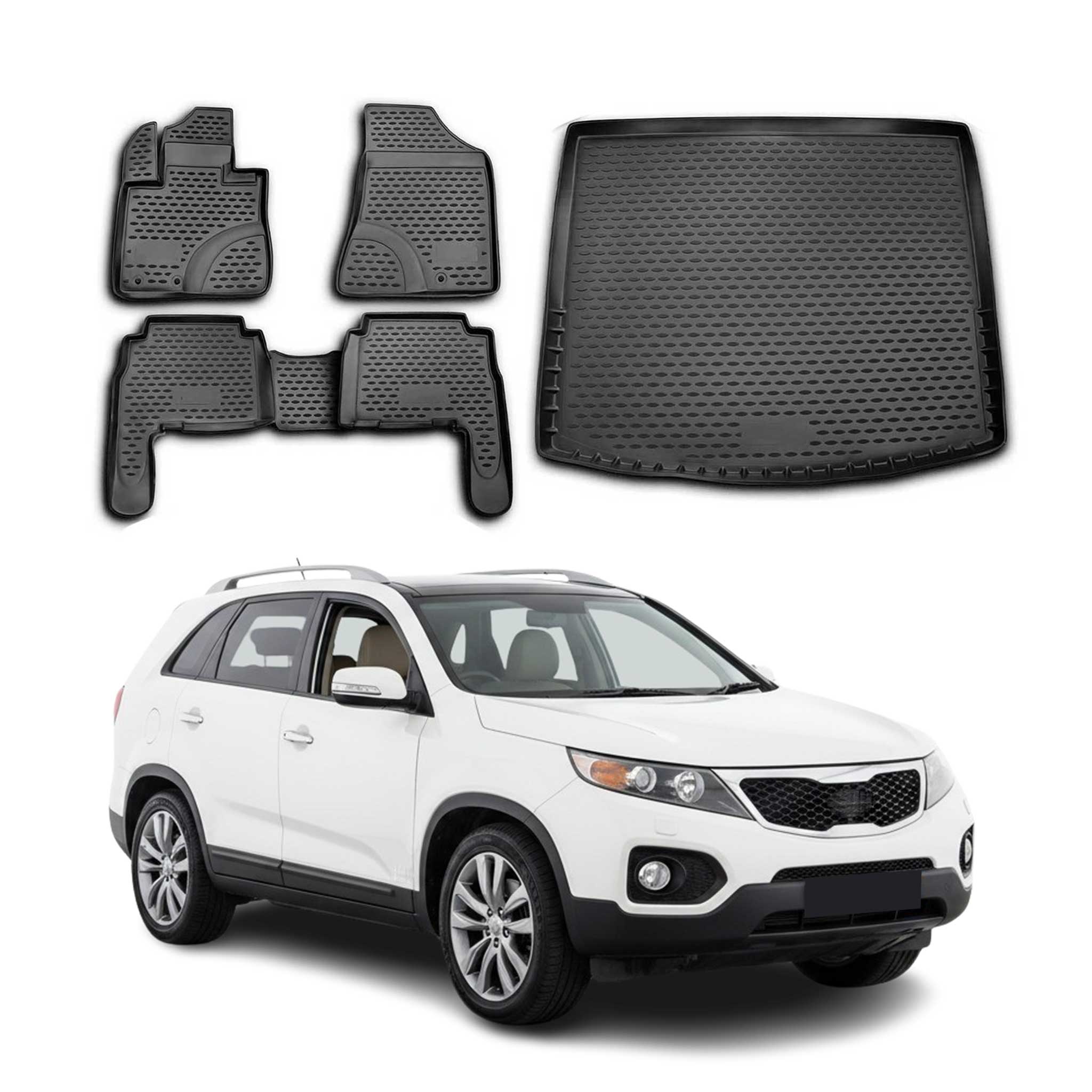Fußmatten & Kofferraumwanne Set für Kia Sorento 2009-2014 Gummi TPE Schwarz 5x