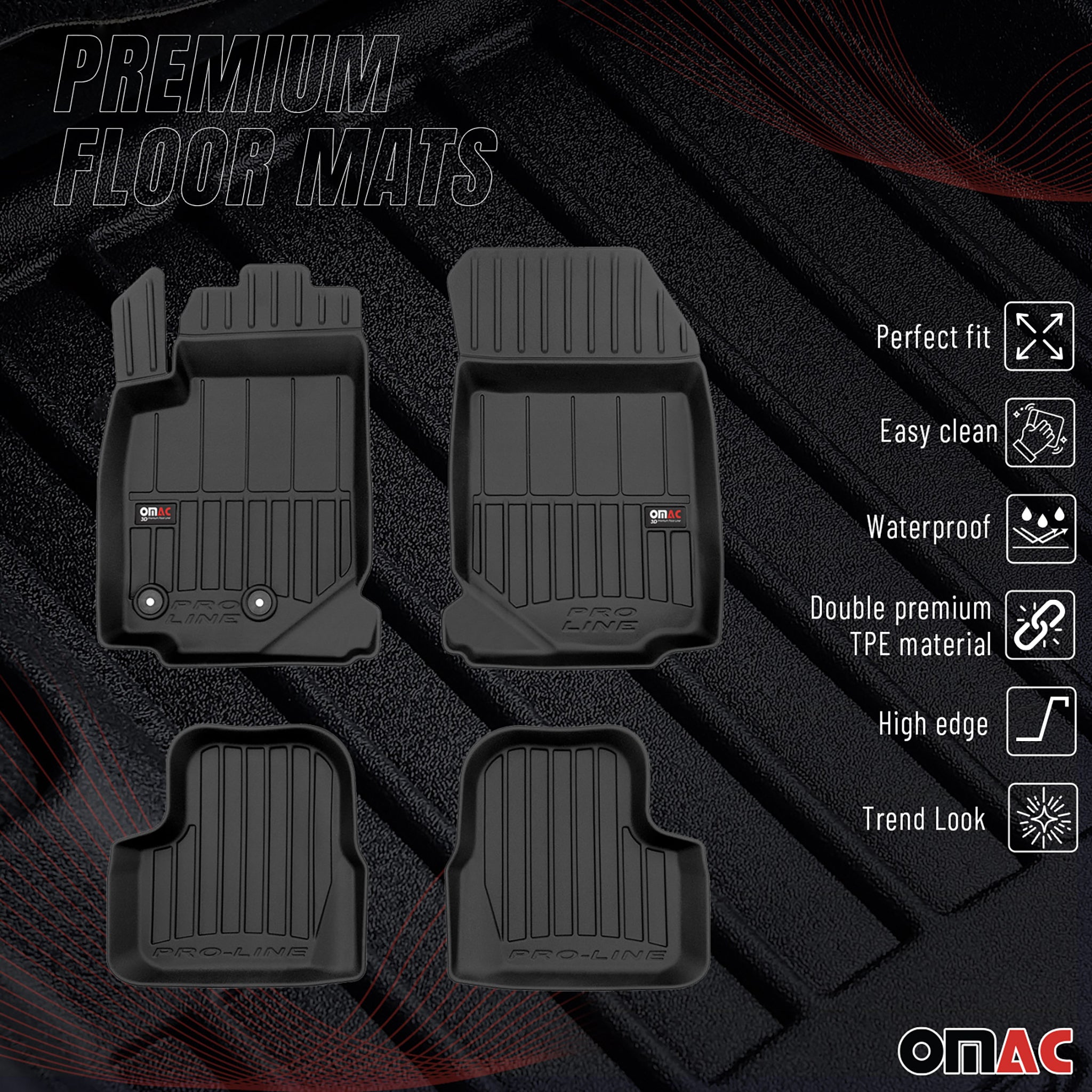 Fußmatten Gummimatten für Jeep Avenger 2023-2026 OMAC Premium 3D Schwarz TPE 3x