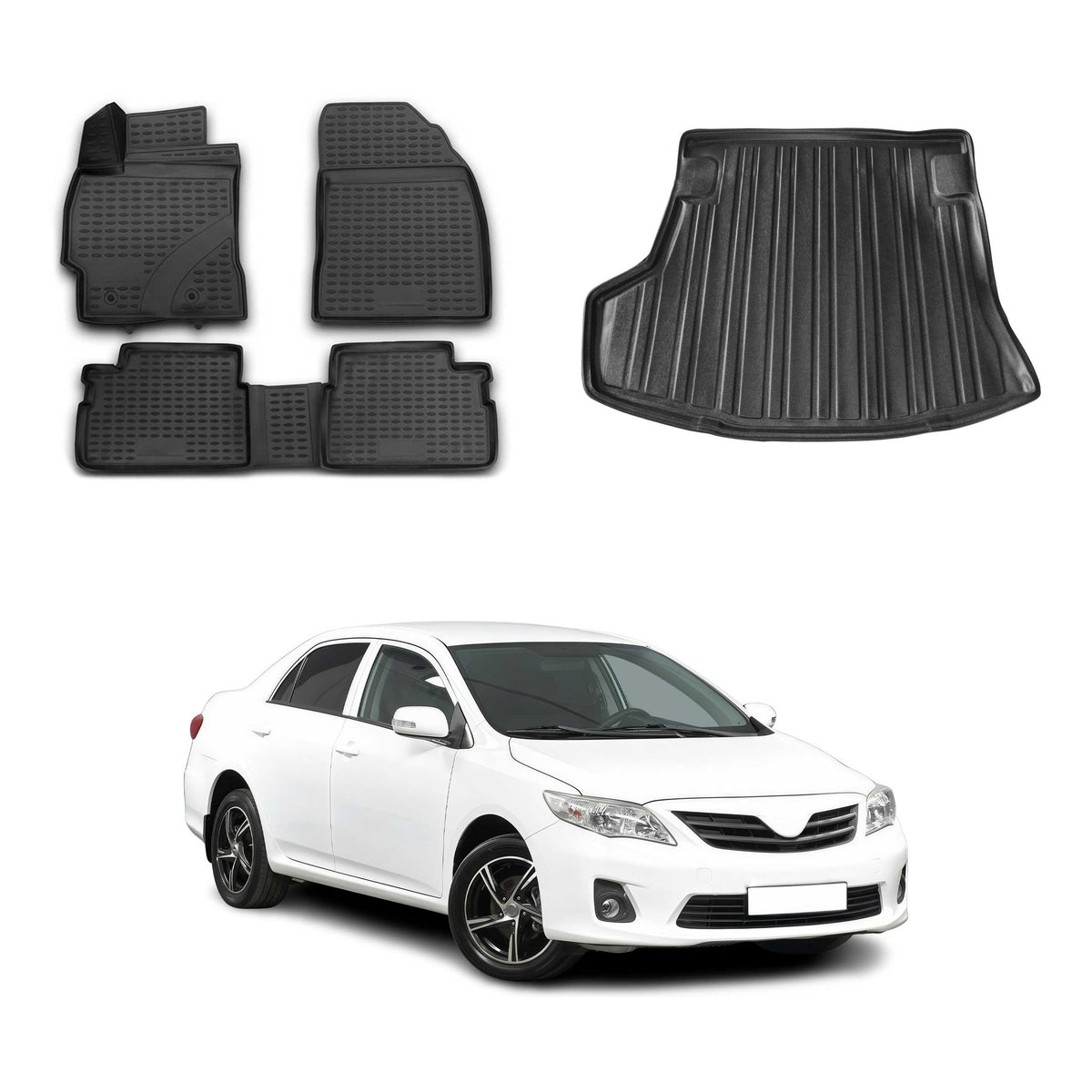 Fußmatten & Kofferraumwanne Set für Toyota Corolla Stufenheck 2007-2013 RWD