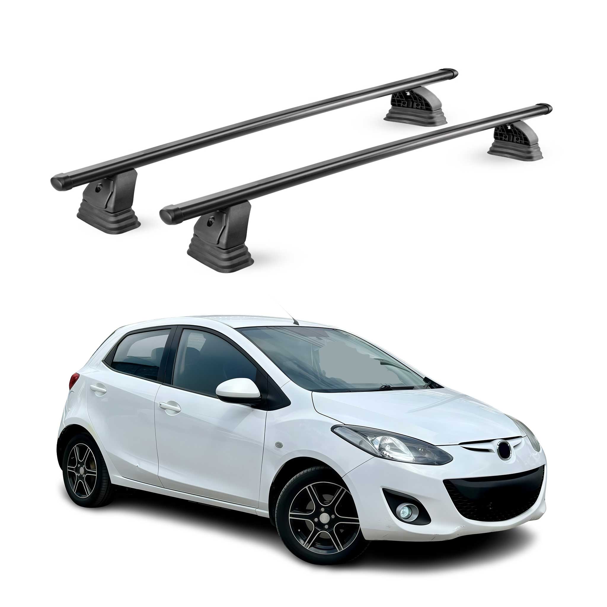 Stahl Dachträger für Mazda 2 II Schrägheck 2007-2014 TÜV 75 kg 2tlg Schwarz