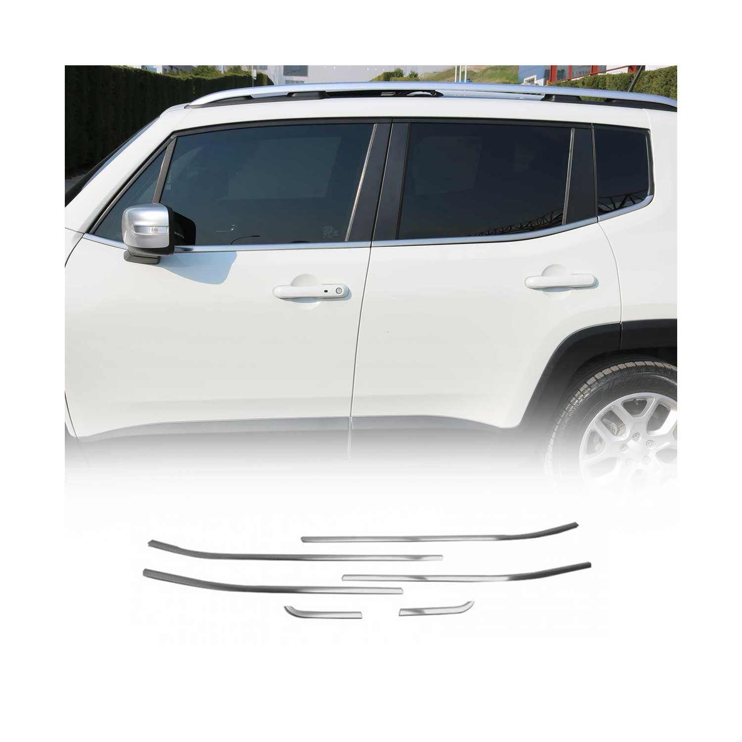 Fensterleisten Zierleisten für Jeep Renegade 2014-19 Edelstahl Chrom 6tlg