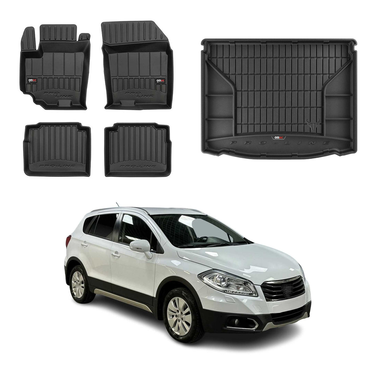 OMAC Fußmatten & Kofferraumwanne Set für Suzuki SX4 S-Cross 2013-2018 obere