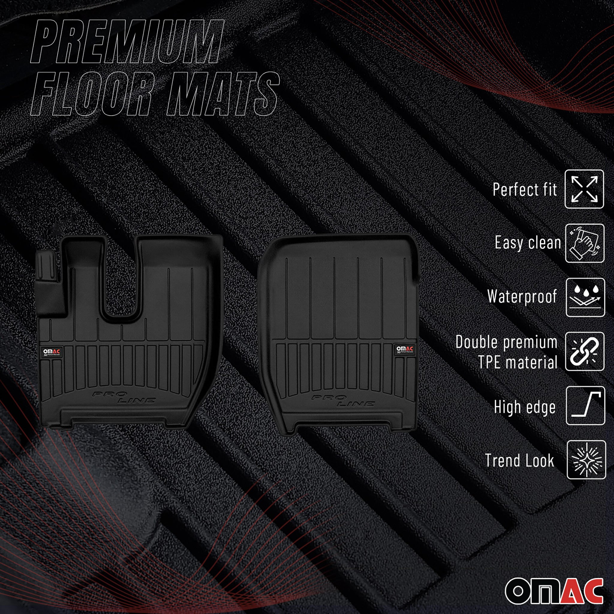 OMAC Gummi Fußmatten für Ford F-Max 2018-2026 Premium TPE Automatten Schwarz 2x