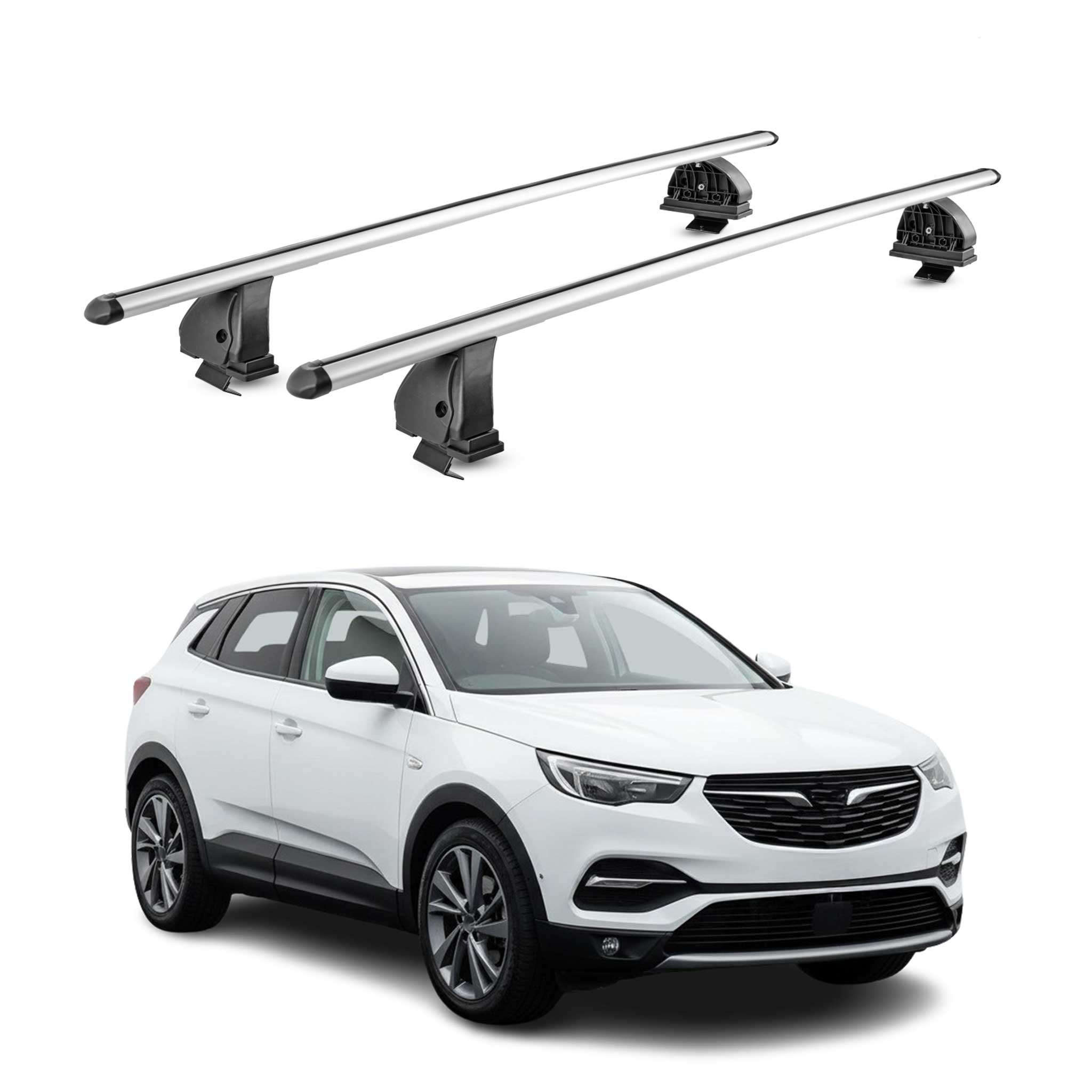 Alu Dachträger für Opel Grandland X 2017-2026 TÜV T-Nut 75 kg 2tlg Silber