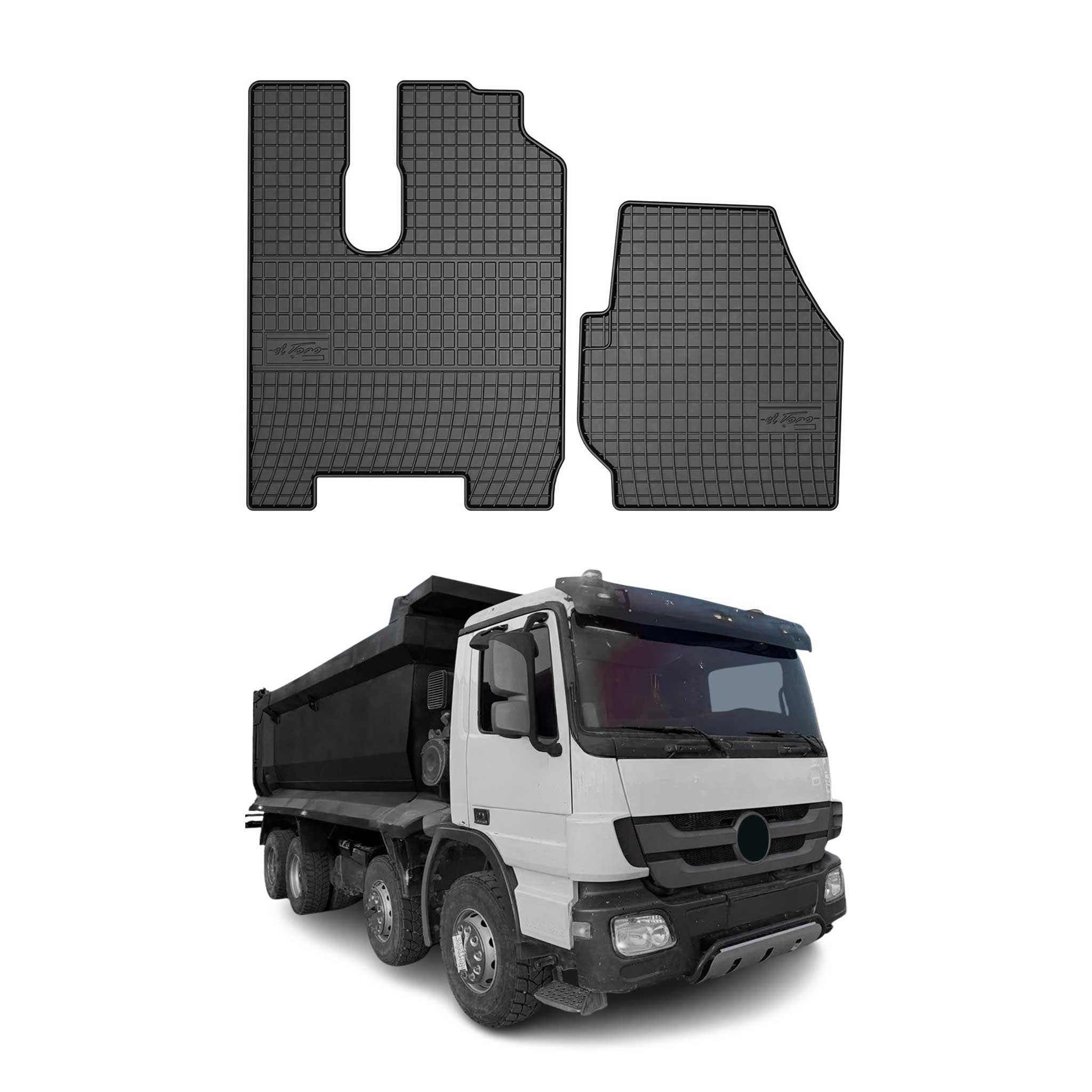 OMAC Gummi Fußmatten für Mercedes Actros MP3 S-Cabin 2008-2012 Matten Schwarz 2x