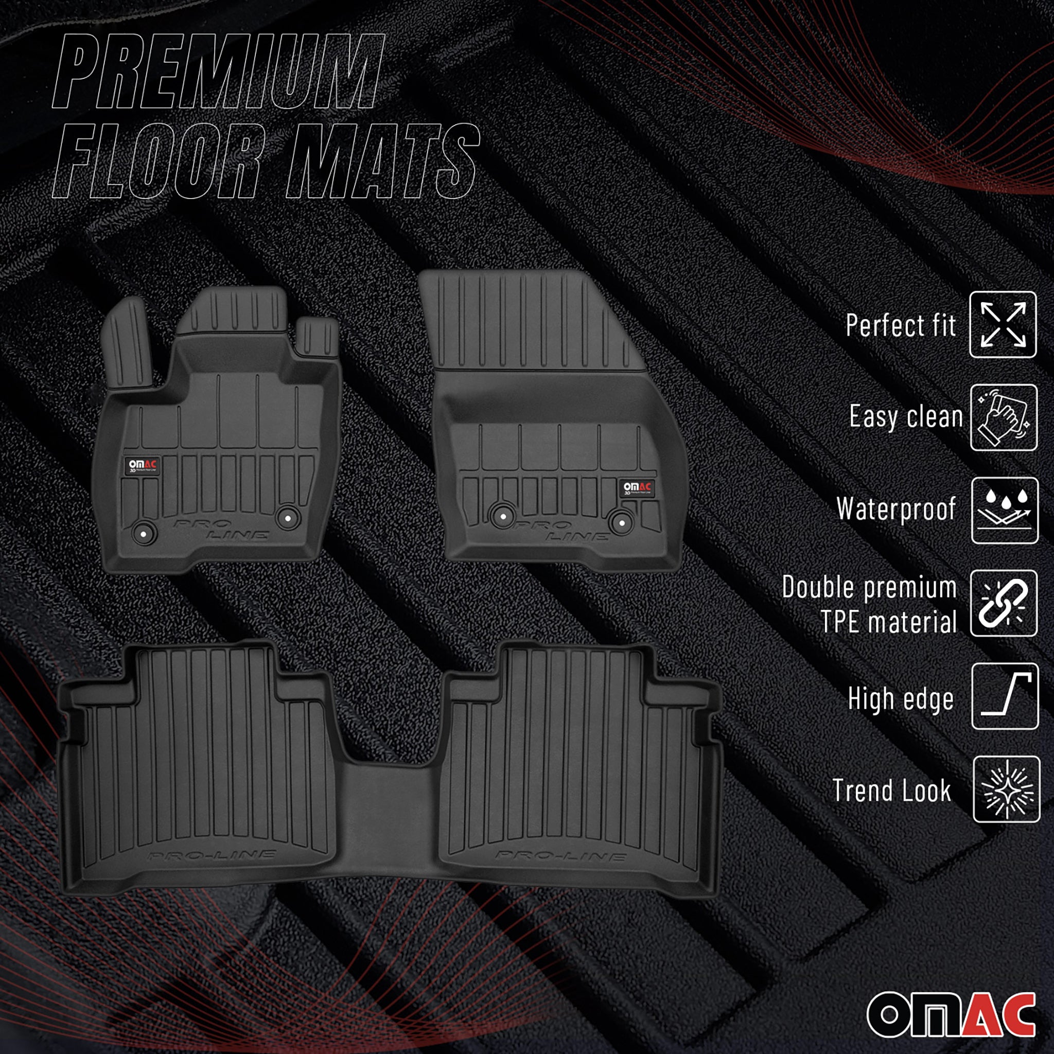 OMAC Gummi Fußmatten für Ford S-Max 2 2015-2018 Premium TPE Automatten 3tlg