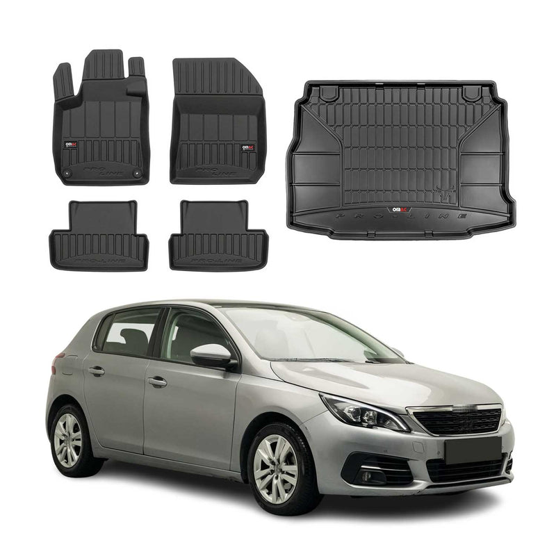 OMAC Fußmatten & Kofferraumwanne Set für Peugeot 308 2013-2025 Gummi Schwarz 5x