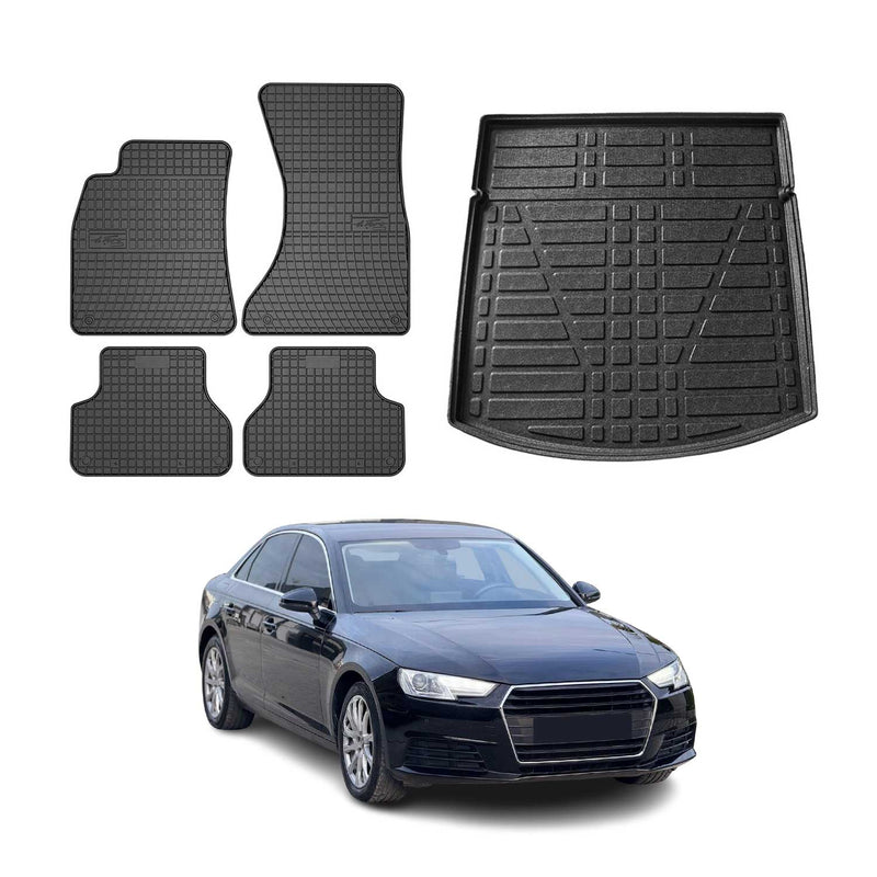 Fußmatten & Kofferraumwanne Set für Audi A4 S4 B9 Limo 2015-2025 Schwarz 5x