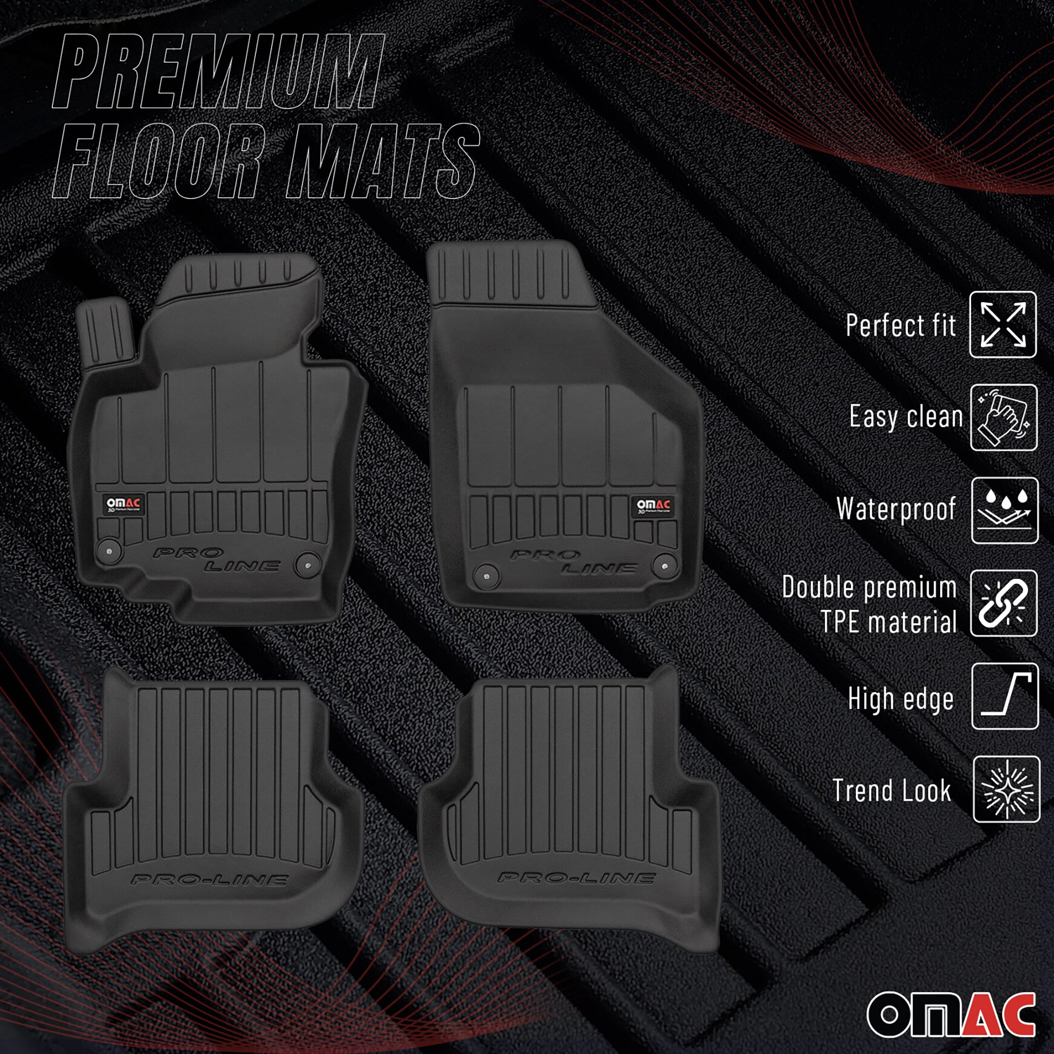 OMAC Gummi Fußmatten für Skoda Yeti 2009-2017 Premium TPE Automatten Schwarz 4x