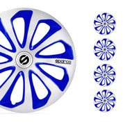 Radkappen Radzierblenden Sparco Sicilia 14" Zoll Abdeckung Silber Blau Carbon 4x