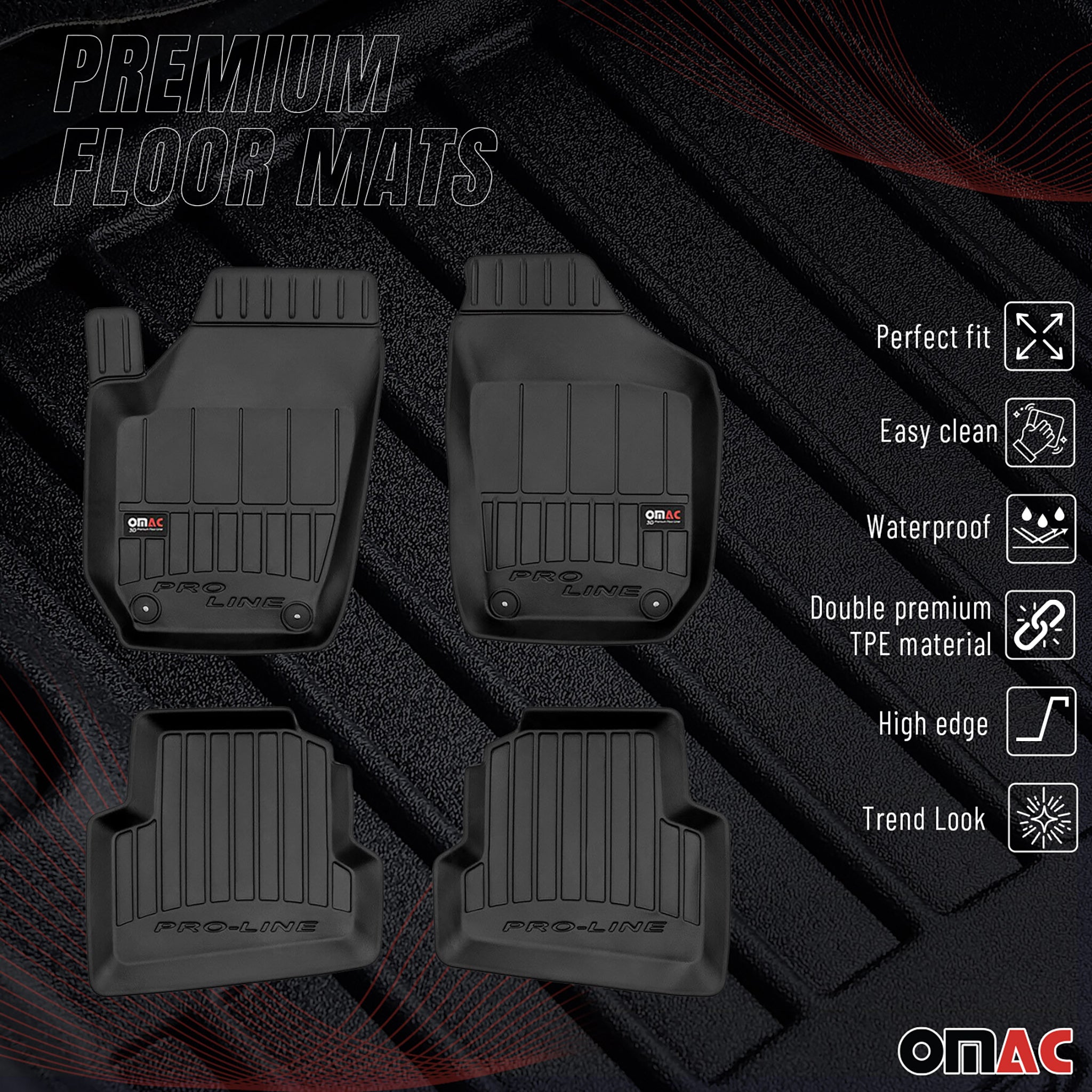 OMAC Gummi Fußmatten für VW Polo 2001-2009 Premium TPE 3D Automatten Schwarz 4x