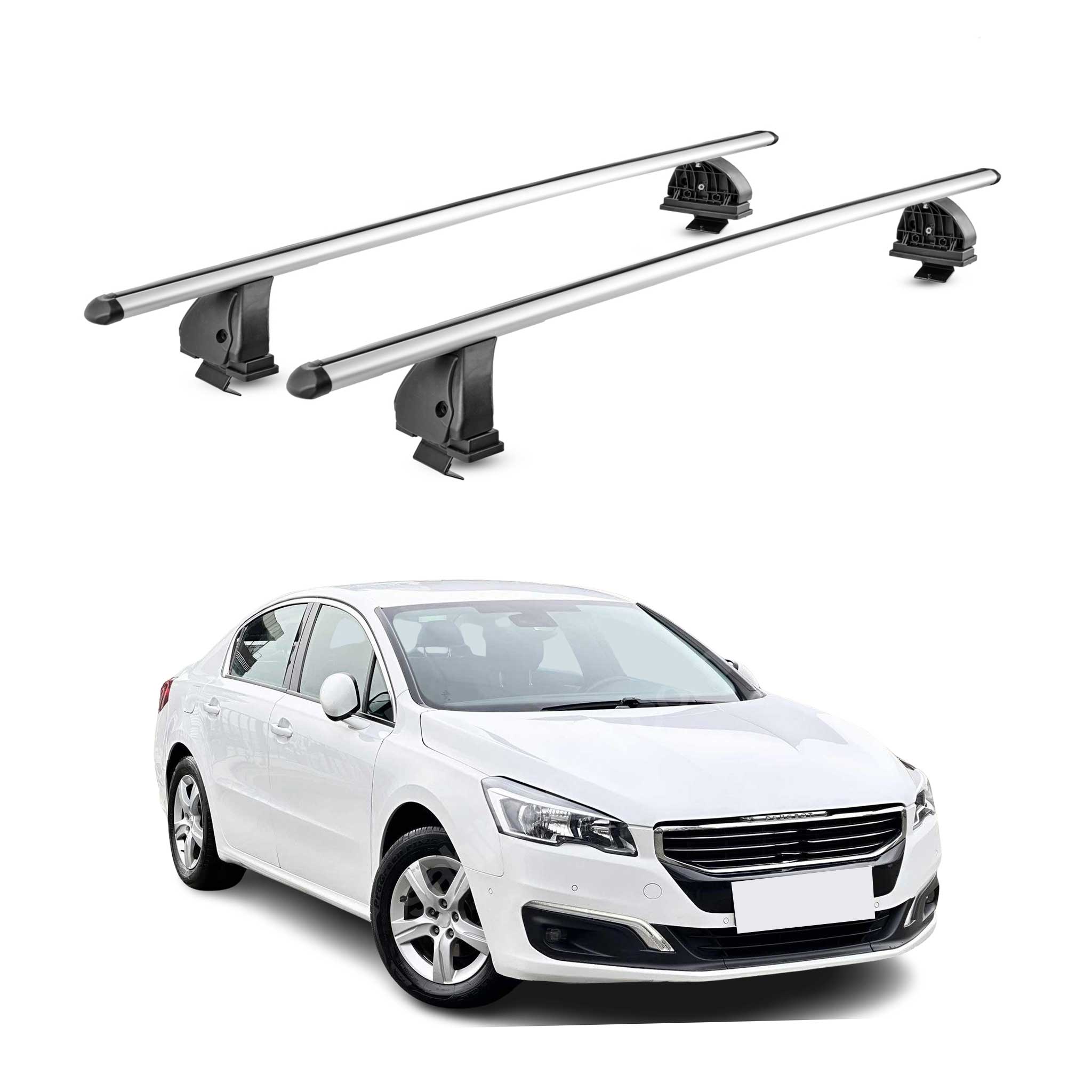 Alu Dachträger für Peugeot 508 I Limo 2011-2018 TÜV T-Nut 75 kg 2tlg Silber