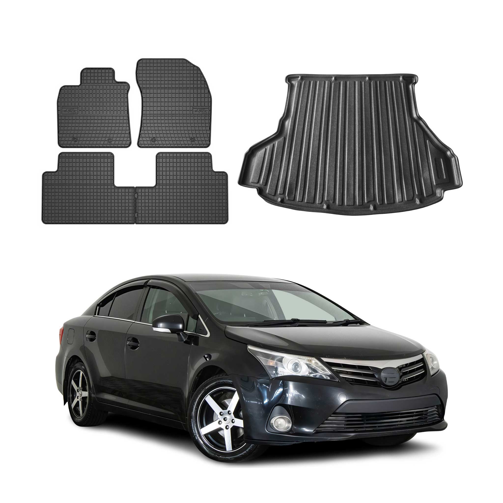 Fußmatten & Kofferraumwanne Set für Toyota Avensis 2008-2018 Gummi Schwarz 5x