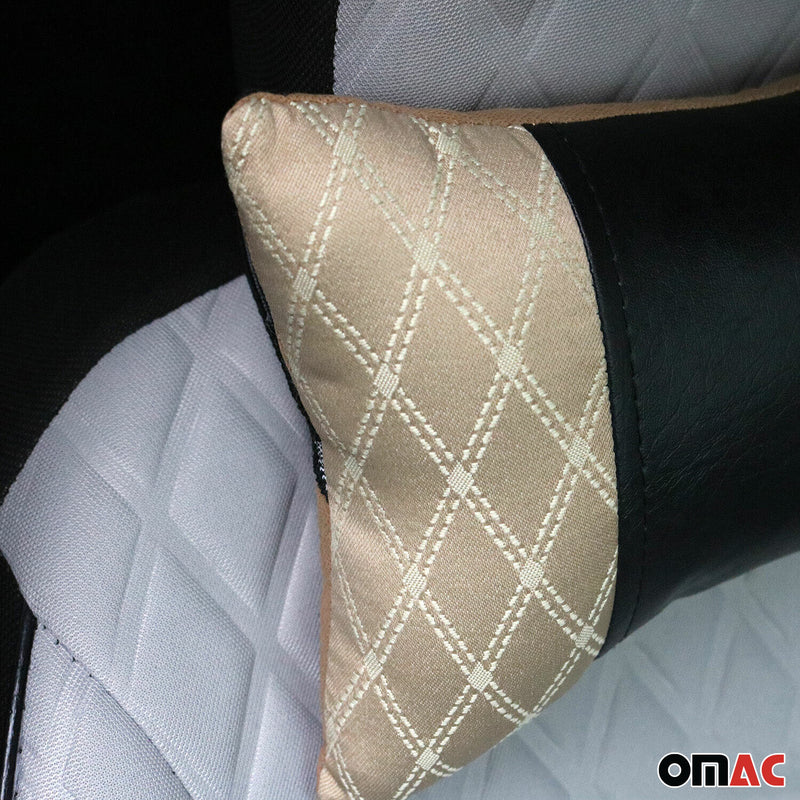 KFZ Auto Kopfstütze Sitzkissen Nackenstütze Textil & Leder Beige Schwarz 8x30 cm