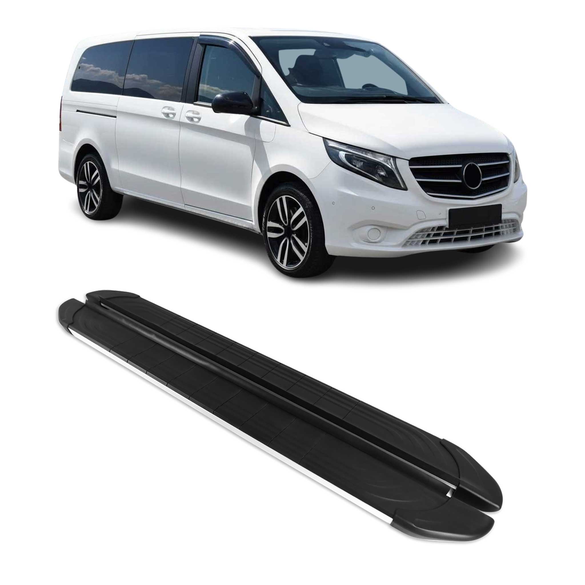 Trittbretter Seitenschweller für Mercedes Klasse 2014-2026 Langer L3 Schwarz Alu