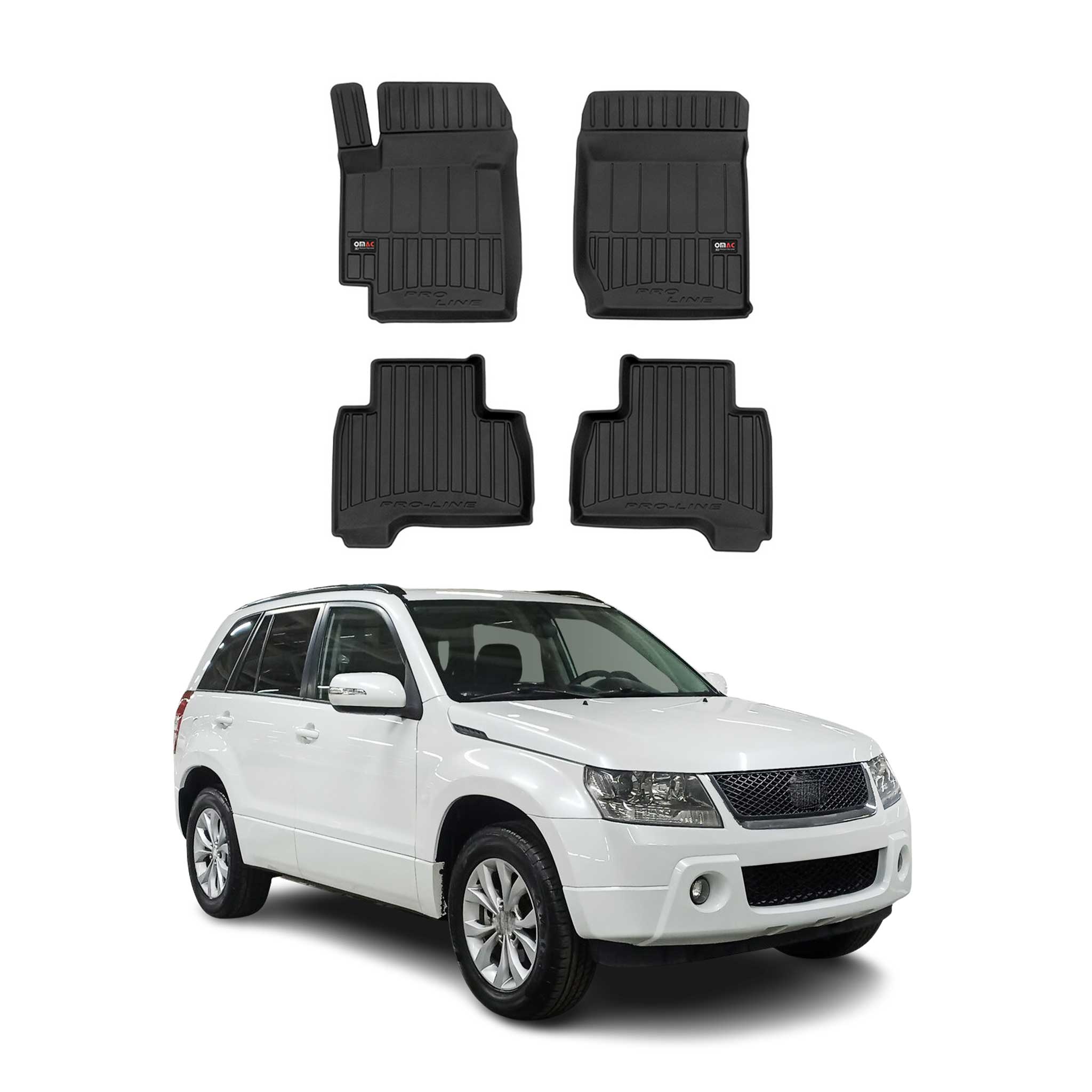 OMAC Gummi Fußmatten für Suzuki Grand Vitara 2005-2014 Premium Gummi Schwarz 4x