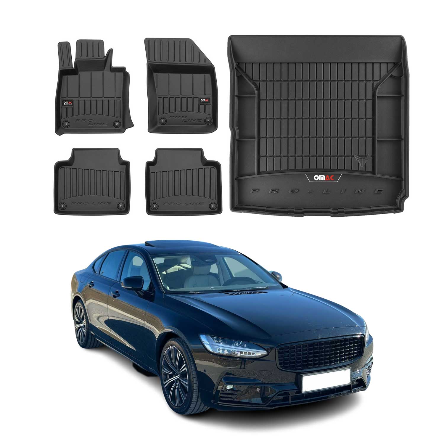 OMAC Fußmatten & Kofferraumwanne Set für Volvo S90 2016-2020 Gummi Schwarz 5x