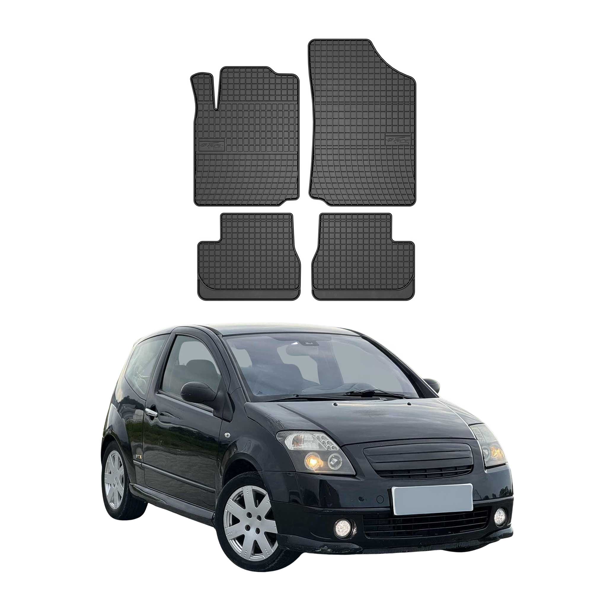 OMAC Gummi Fußmatten für Citroen C2 2003-2009 Automatten Gummi TPE Schwarz 4tlg