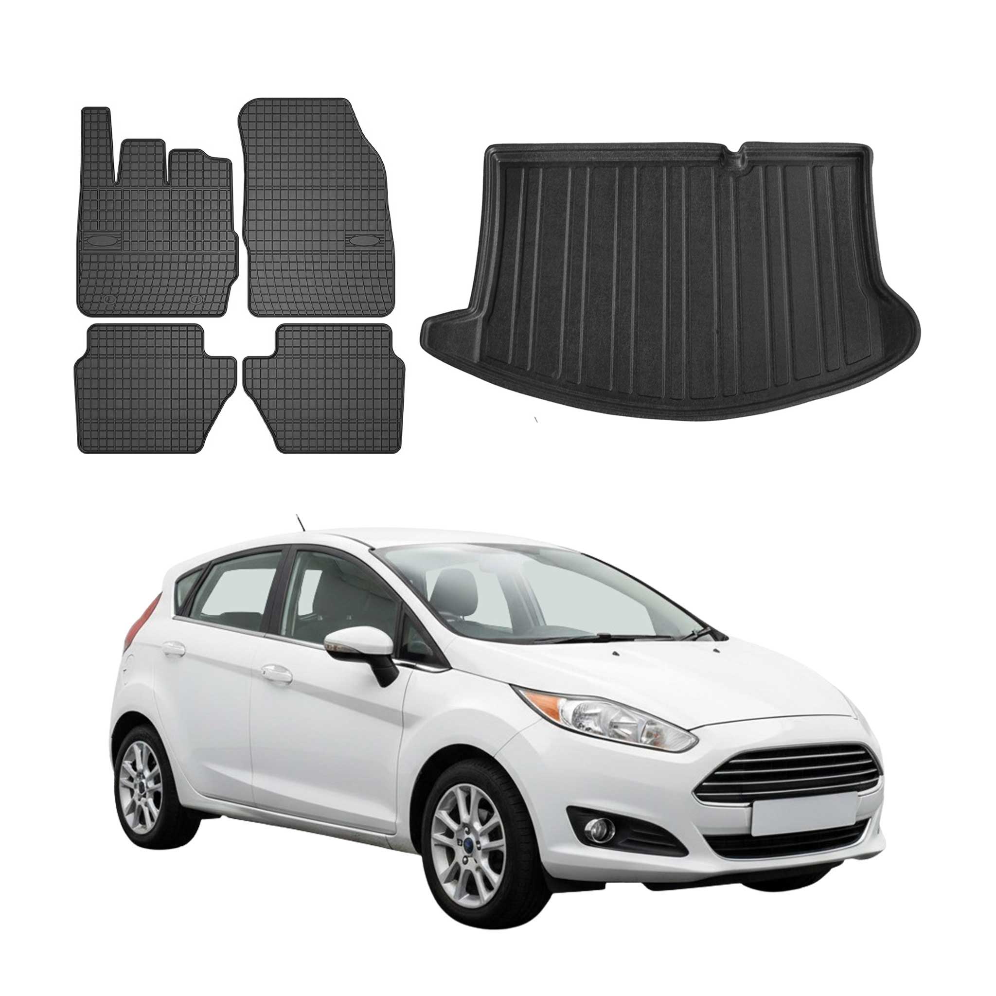 Fußmatten & Kofferraumwanne Set für Ford Fiesta Schrägheck 2008-2017 Gummi 5x