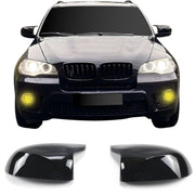 JOM Spiegelkappen für BMW X5 (E70) X6 (E71) 2006-2013 Schwarz Glänzend RHD/LHD