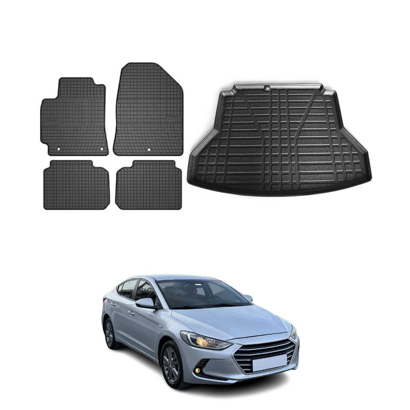 Fußmatten & Kofferraumwanne Set für Hyundai Elantra 2015-2025 Gummi Schwarz 5x