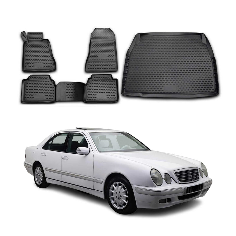 Fußmatten & Kofferraumwanne Set für Mercedes E Klasse W210 1995-2002 TPE Schwarz