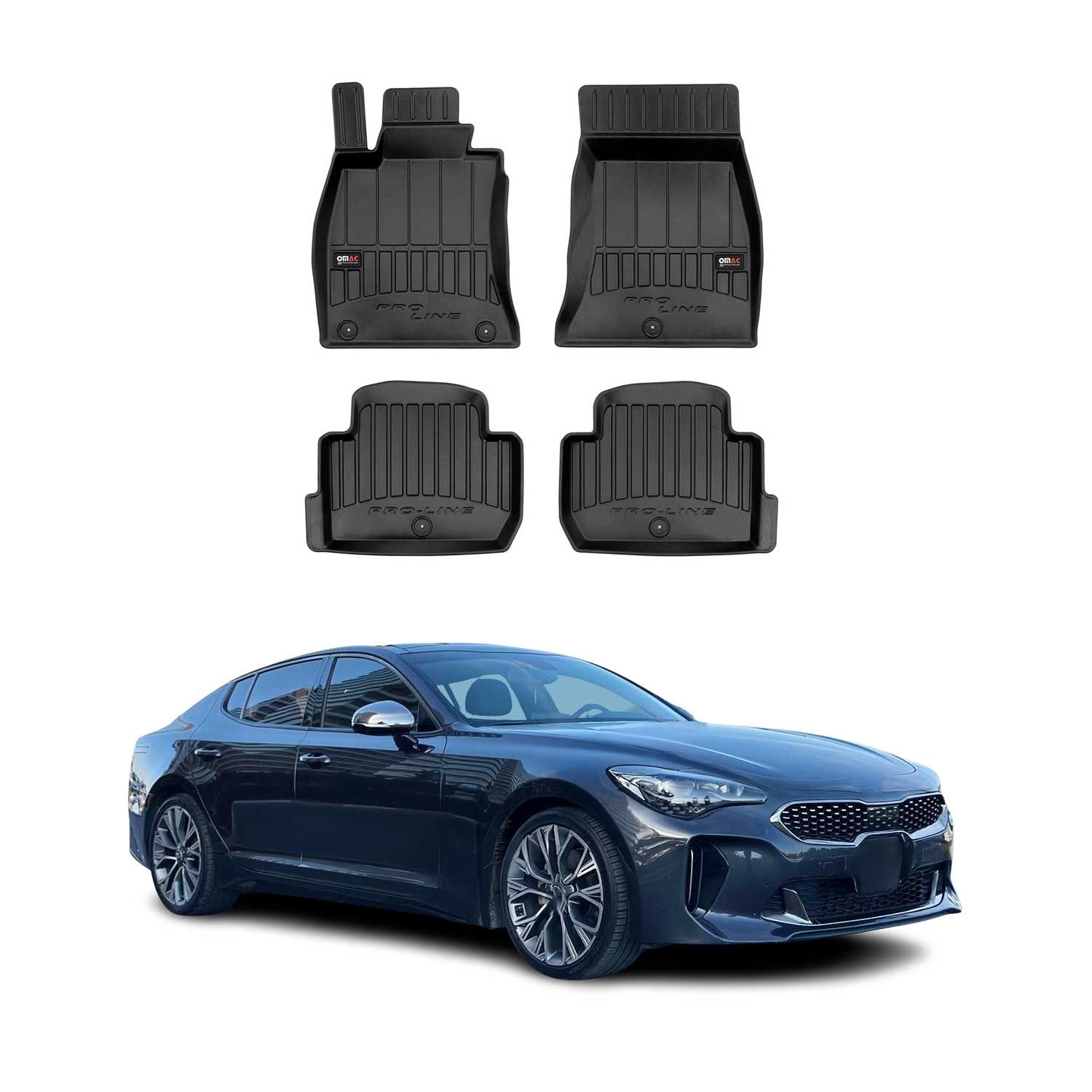 OMAC Gummi Fußmatten für Kia Stinger 2017-2024 AWD Premium Automatten Schwarz 4x