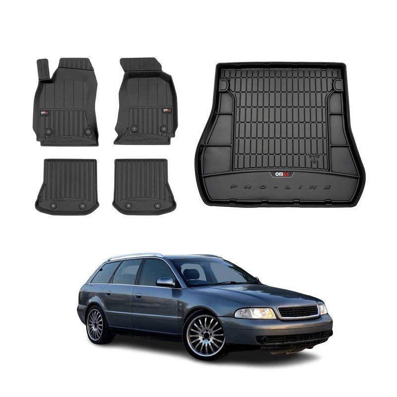 OMAC Fußmatten & Kofferraumwanne Set für Audi A4 B5 Avant 1994-2001 Gummi 5x