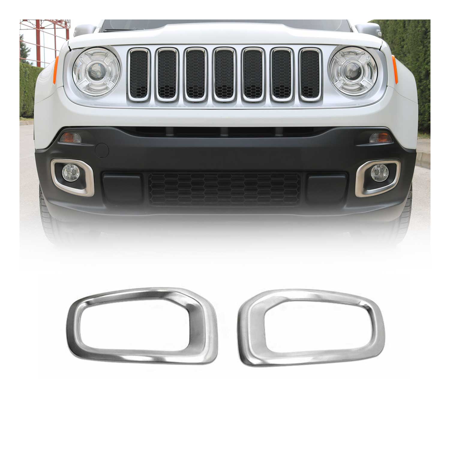 Nebelscheinwerfer Rahmen Chrom für Jeep Renegade 2014-19 Edelstahl Gebürstet 2x