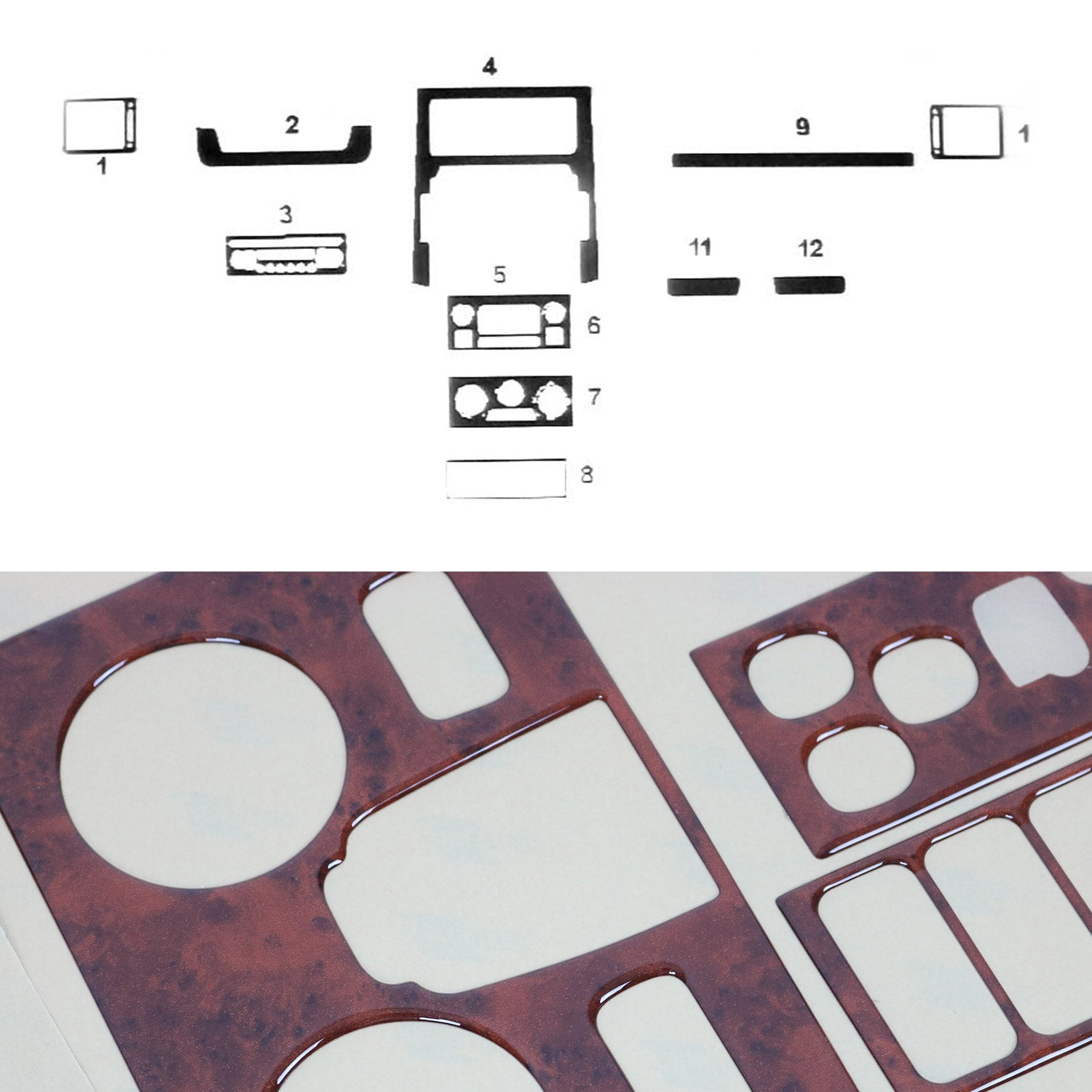 Innenraum Dekor Cockpit für Fiat Scudo / Peugeot Expert 1996-07 Wurzelholz 9tlg