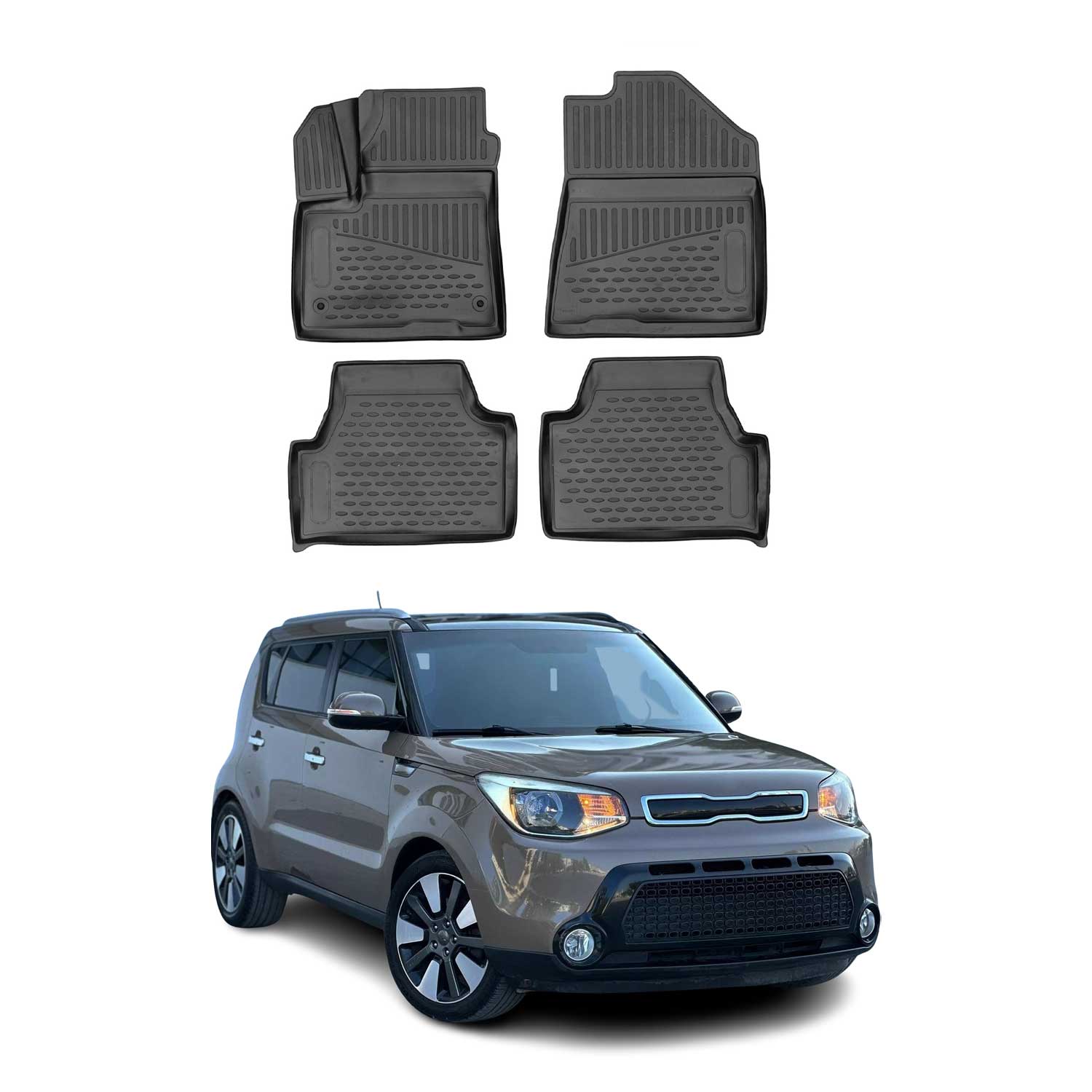 OMAC Gummimatten Fußmatten für Kia Soul EV 2014-2021 5tür TPE Matten Schwarz 4x