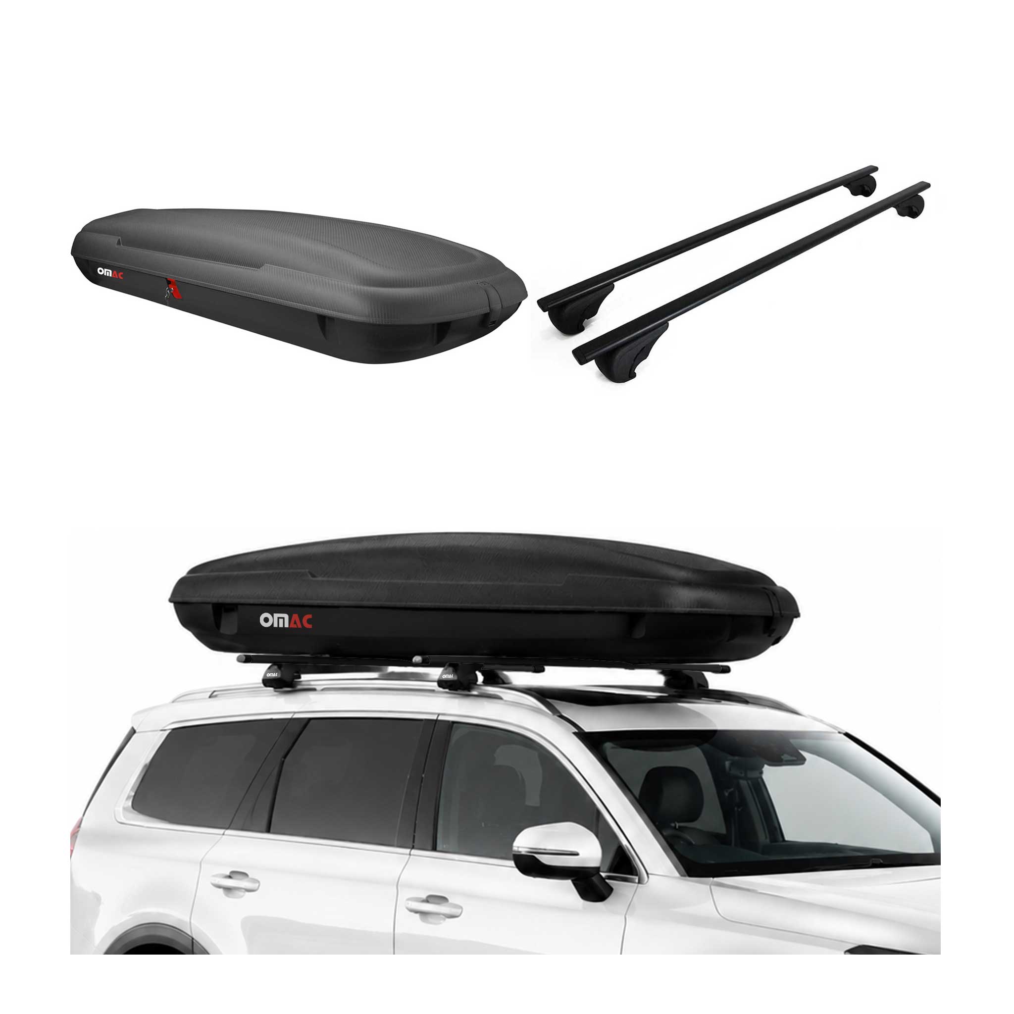 Carbonlook Dachbox 480L + Dachträger VW Touran II 2015-2026 Schwarz Abschließbar