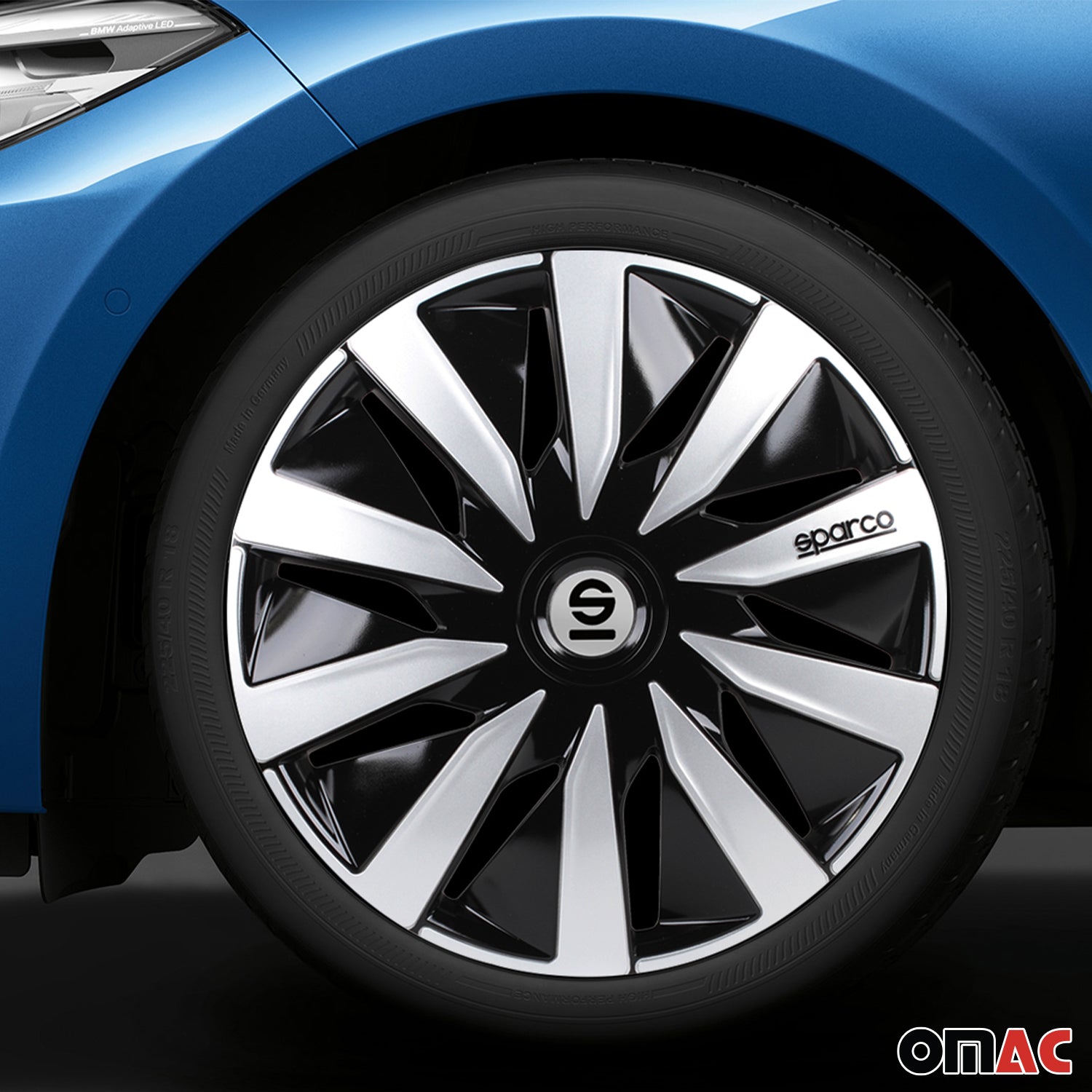 Radkappen Radzierblenden Sparco Lazio 15" Zoll Abdeckung Set Schwarz Silber 4x