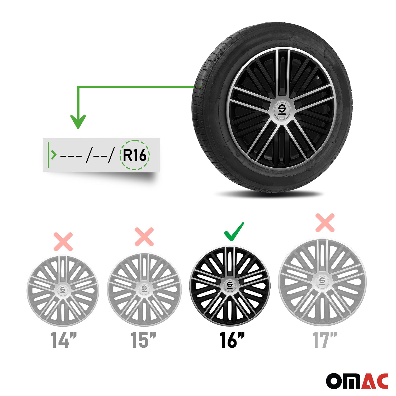 Radkappen Radzierblenden Sparco Bergamo 16" Zoll Abdeckung Set Schwarz Silber 4x