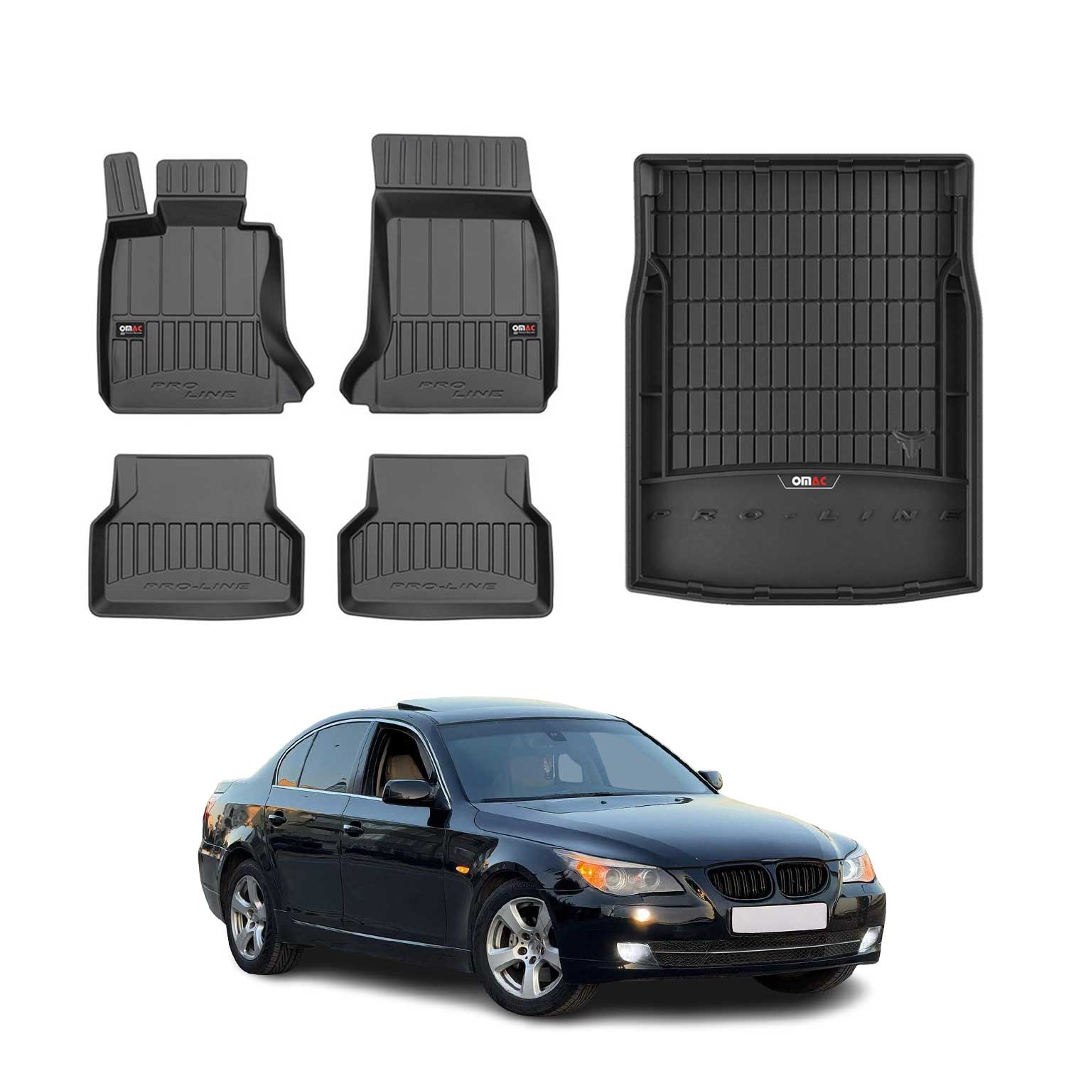 OMAC Fußmatten & Kofferraumwanne Set für BMW 5er E60 2003-2010 Gummi Schwarz 5x