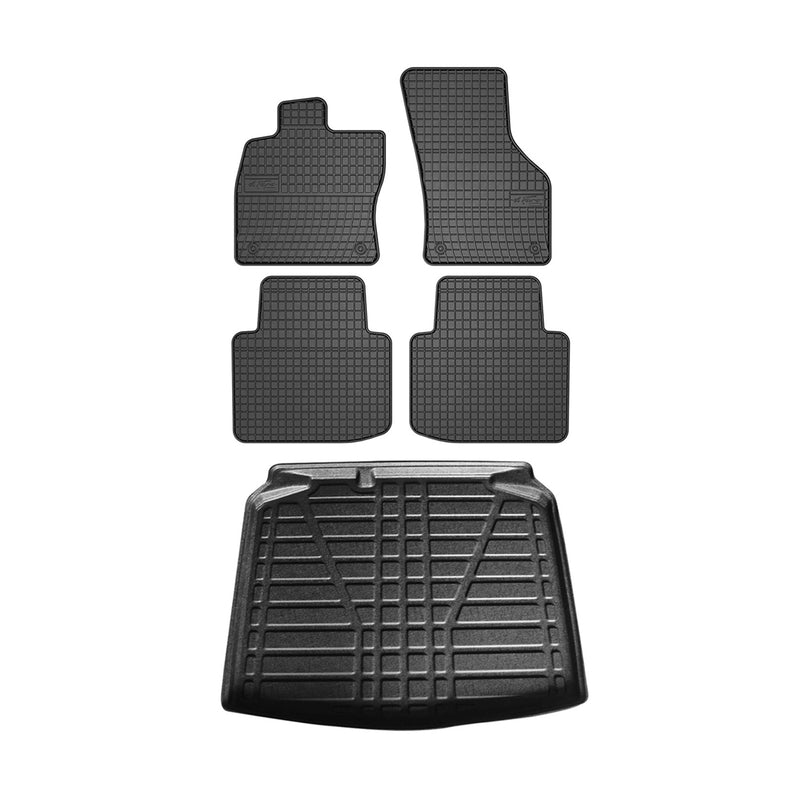 Fußmatten & Kofferraumwanne Set für Skoda Fabia Schrägheck 2007-2014 Gummi 5x