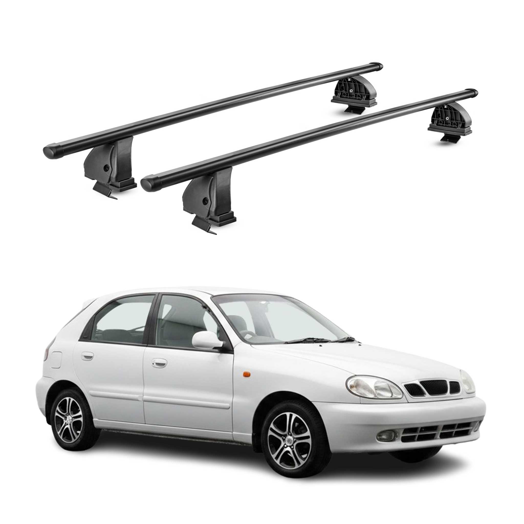 Stahl Dachträger für Daewoo Lanos Schrägheck 1997-2002 TÜV 75 kg 2tlg Schwarz
