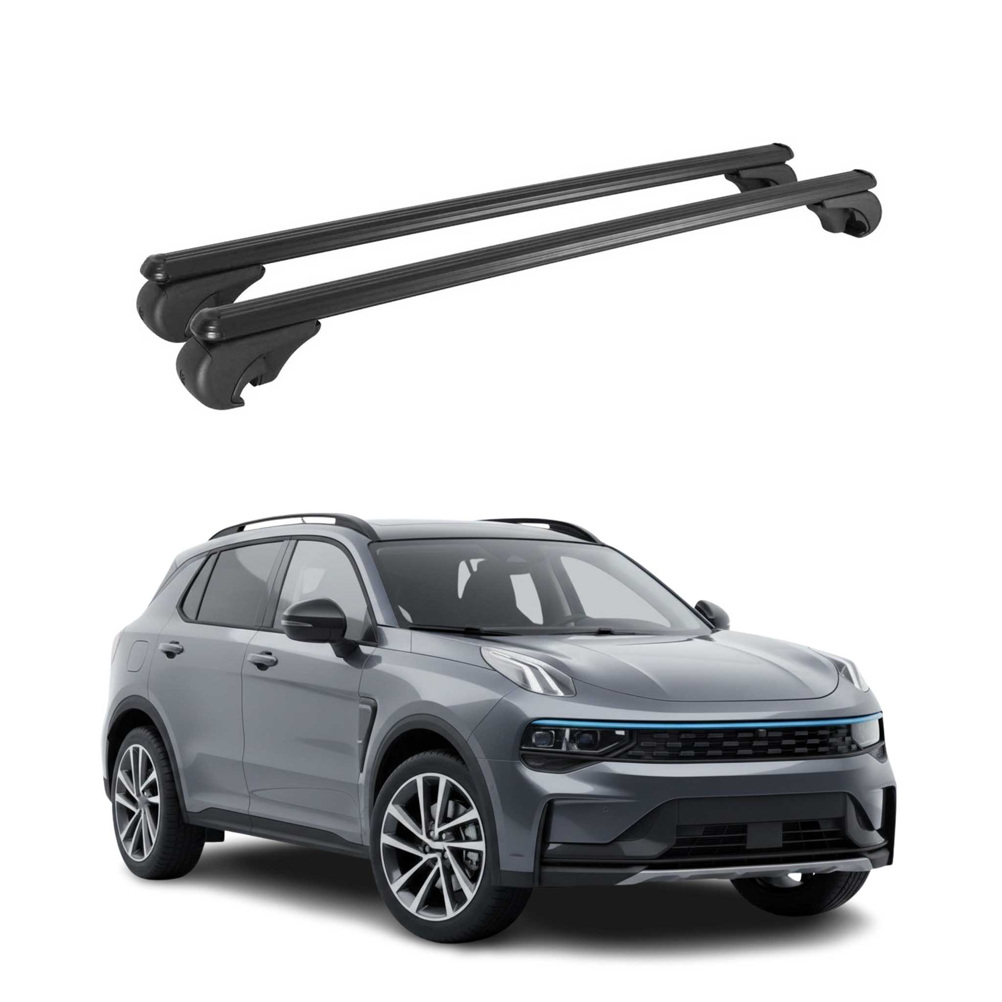 Dachträger Grundträger für Lynk & Co 01 2021-2026 TÜV Aluminium Schwarz 2tlg