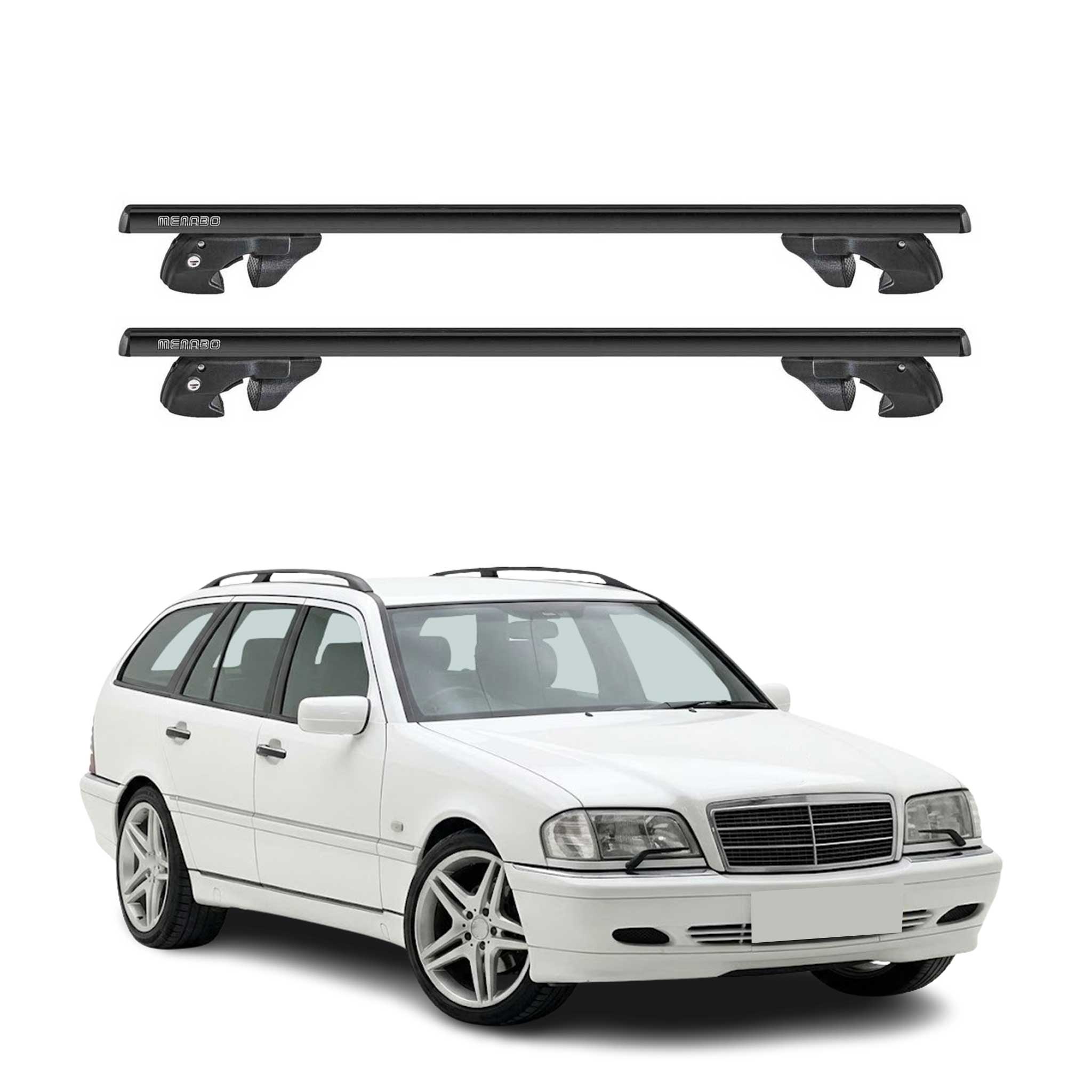 Dachträger Grundtäger für Mercedes C Klasse S202 1993-2000 Alu TÜV Schwarz 2tlg