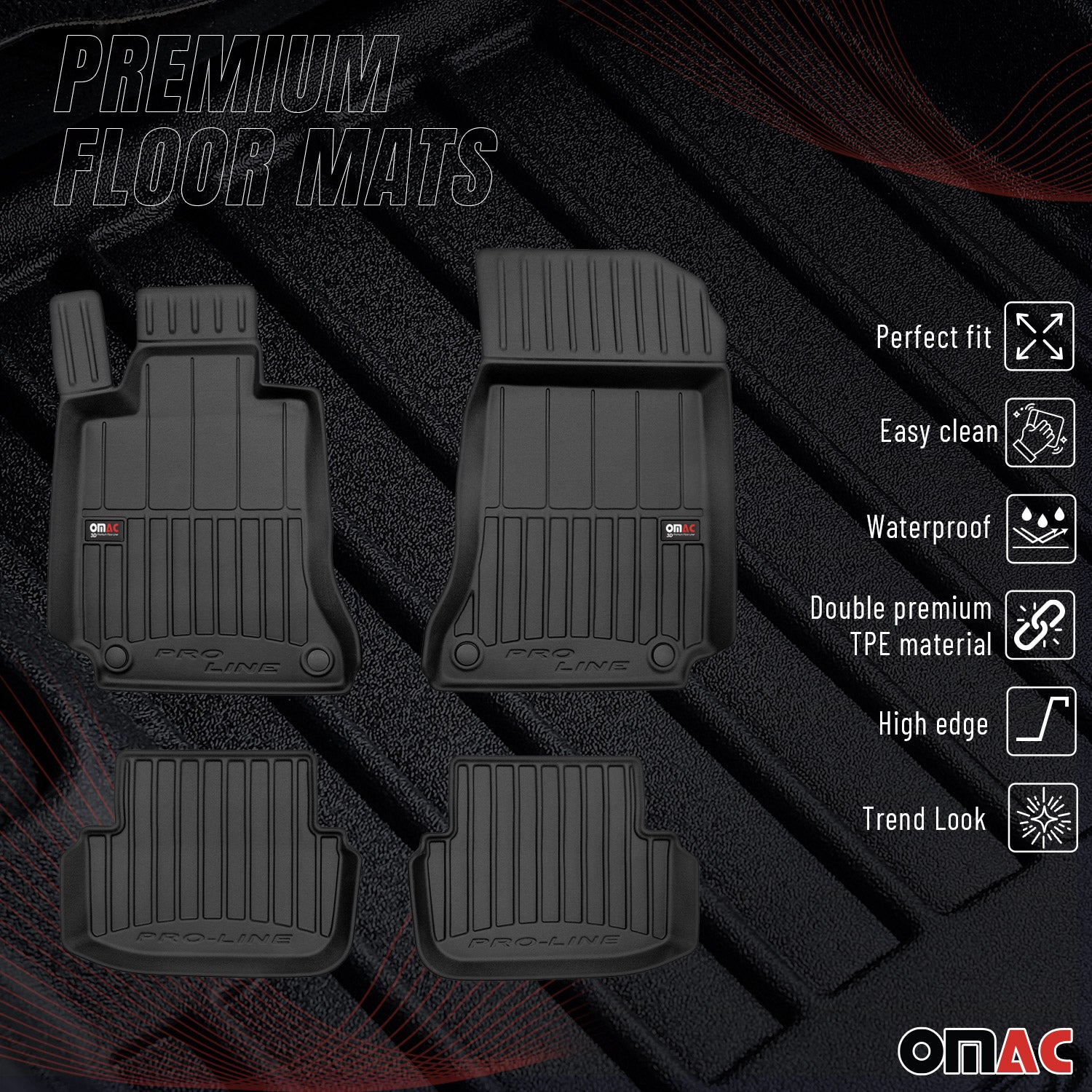 Fußmatten Gummimatte für Mercedes E-Klasse C207 2009-2017 Premium Schwarz TPE 4x