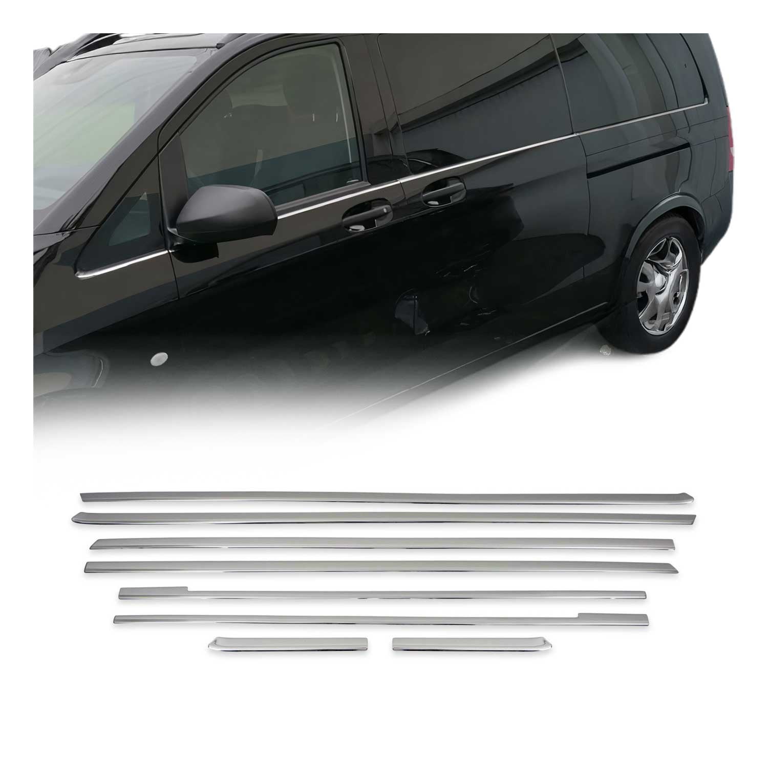 Fensterleisten Zierleisten für Mercedes Klasse W447 L3 2014-2026 Untere Chrom 8x