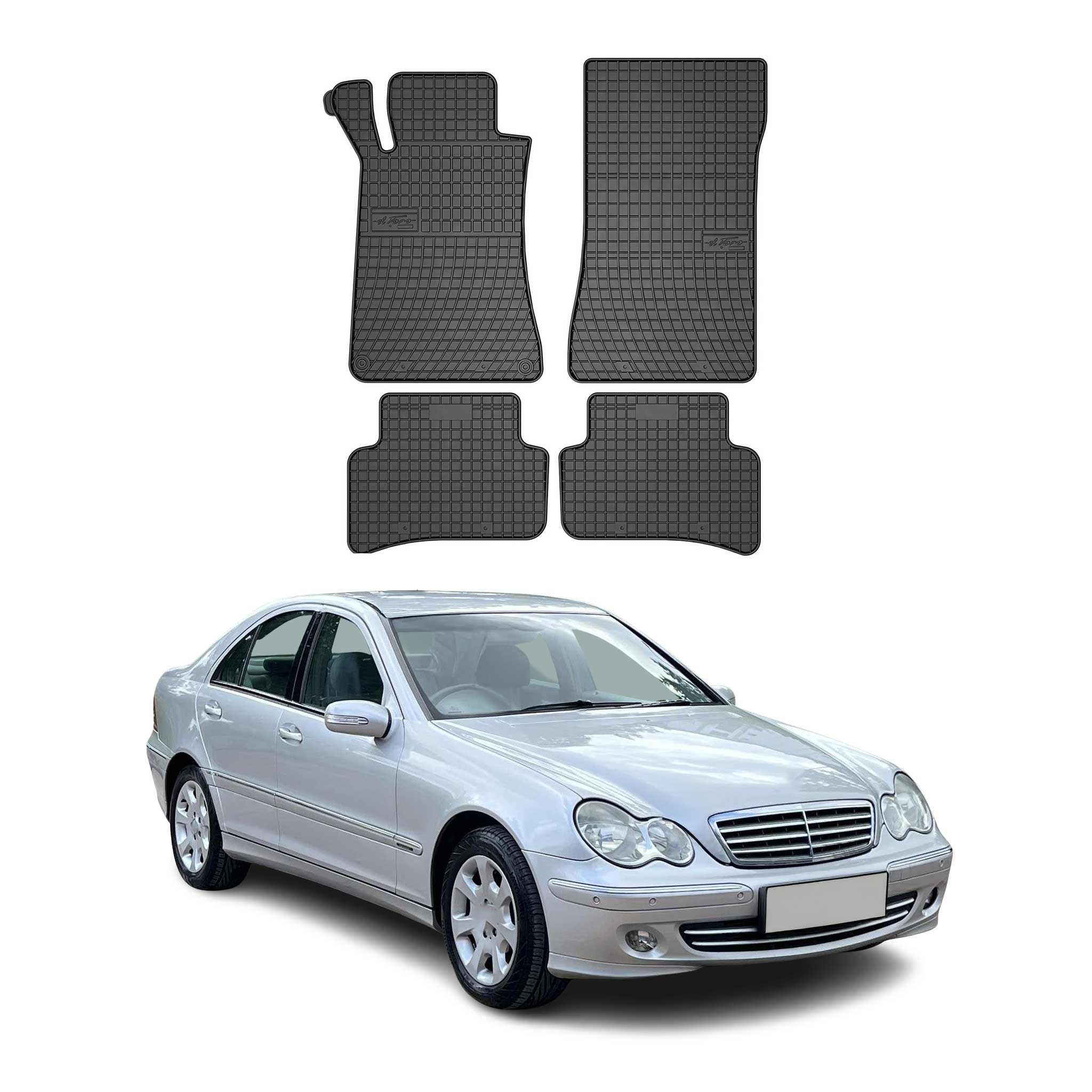 OMAC Gummi Fußmatten für Mercedes C Klasse W203 2000-2007 Automatten Schwarz 4x