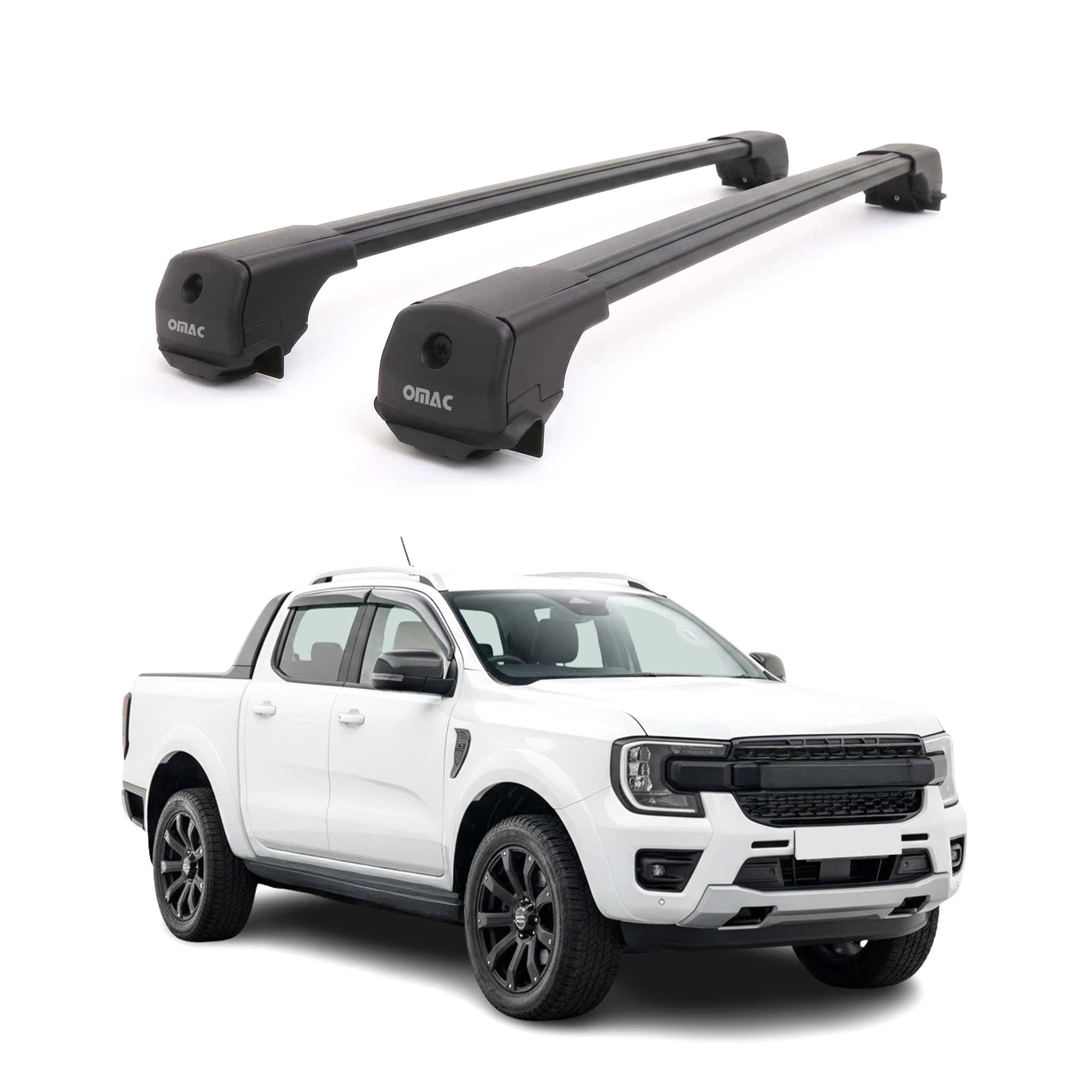 Dachträger Grundträger für Ford Ranger T6 P703 2022-2026 Aluminium Schwarz 2tlg