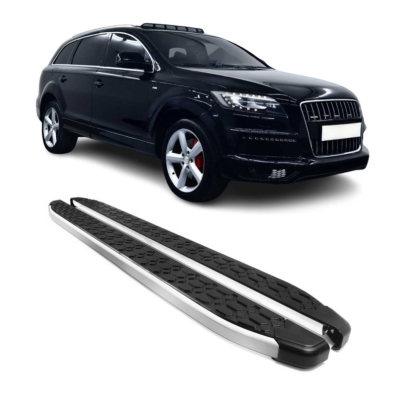 Alu Trittbretter Seitenschweller für Audi Q7 4LB 2006-2015 Schwarz Silber 2tlg
