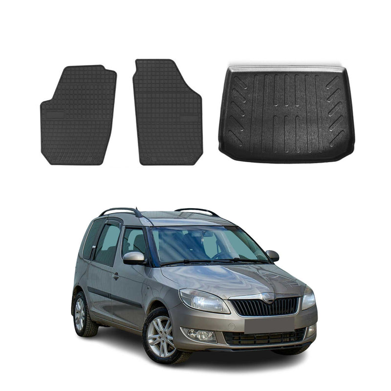 Fußmatten & Kofferraumwanne Set für Skoda Roomster 2006-2015 Gummi Schwarz 3x