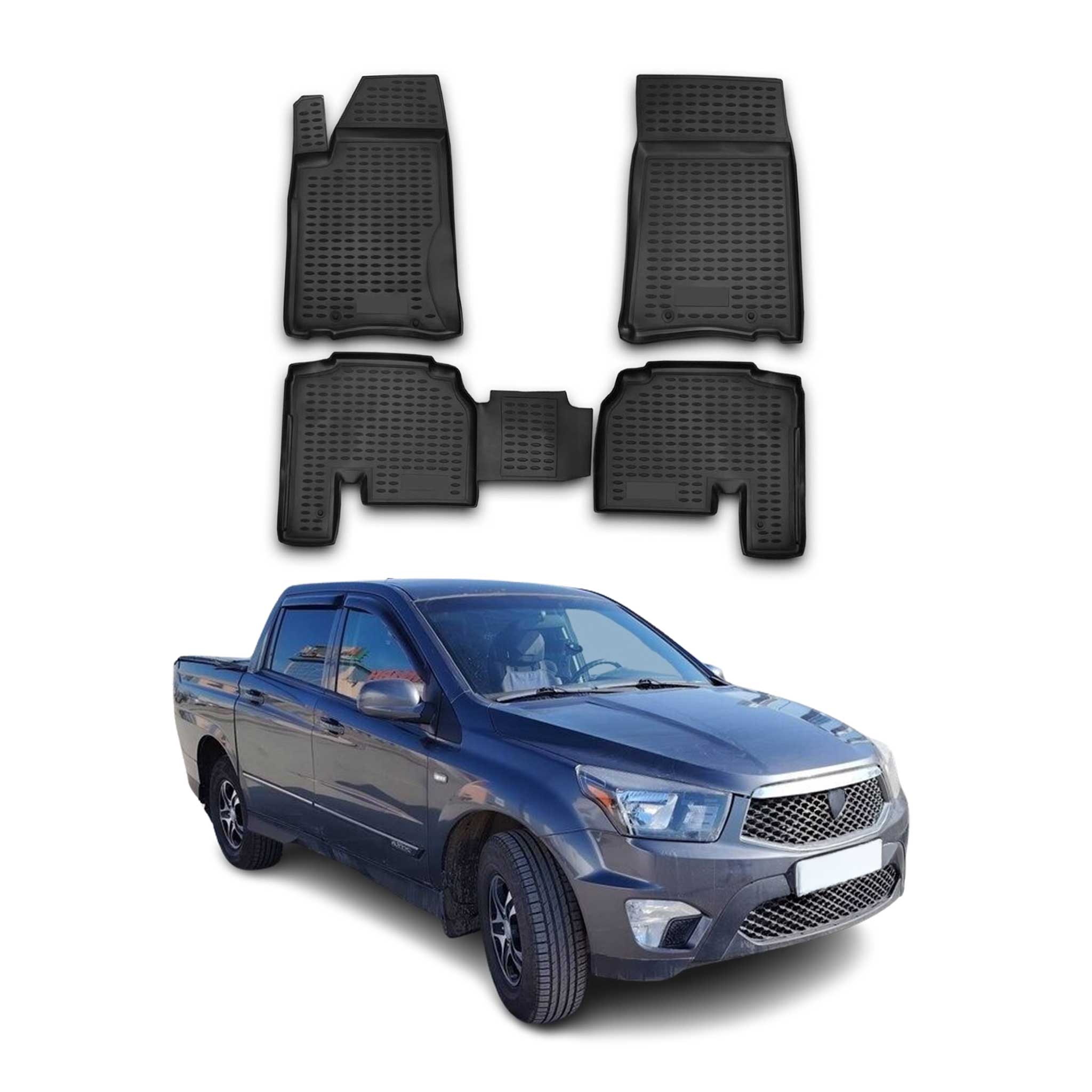 OMAC Gummimatten Fußmatten für Ssangyong Actyon Sports 2012-2021 TPE Schwarz 4x